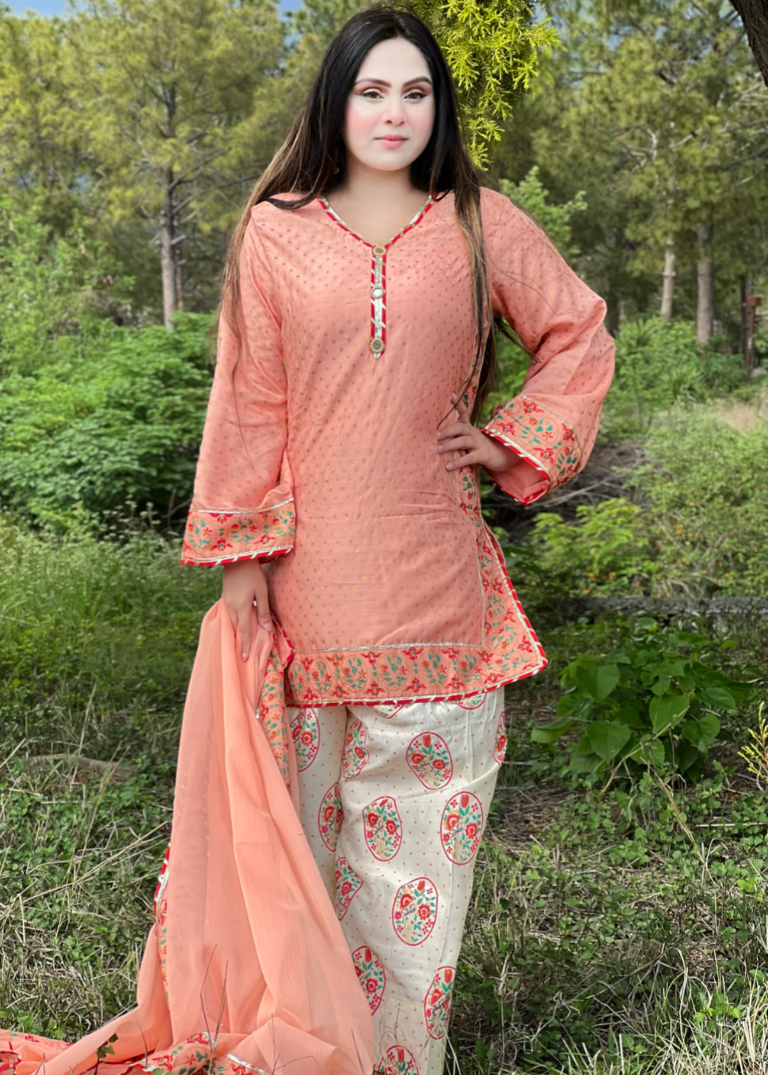 viscose Kurta Set in Peach pink