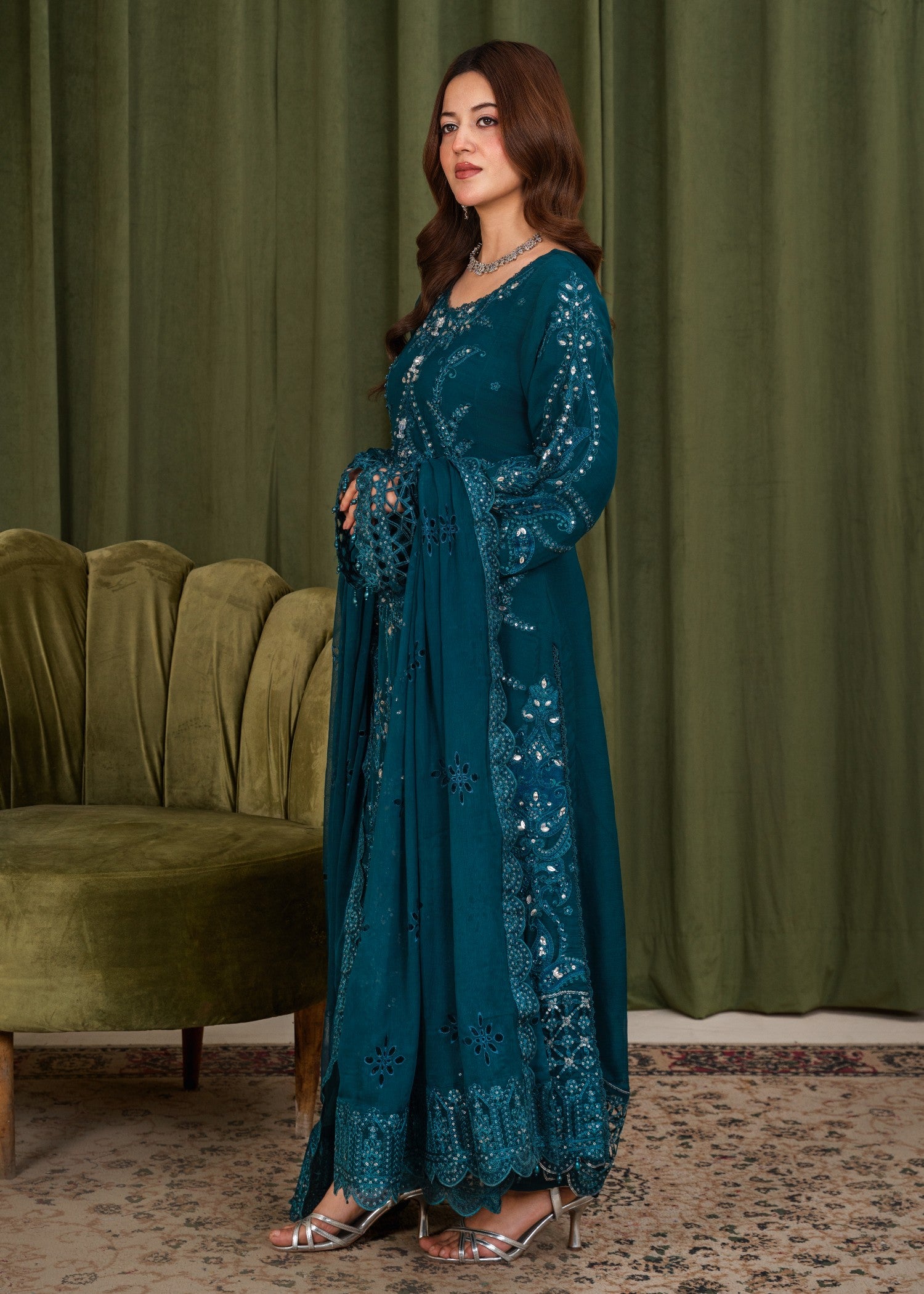 pk chiffon Kurta Set in Twilight blue