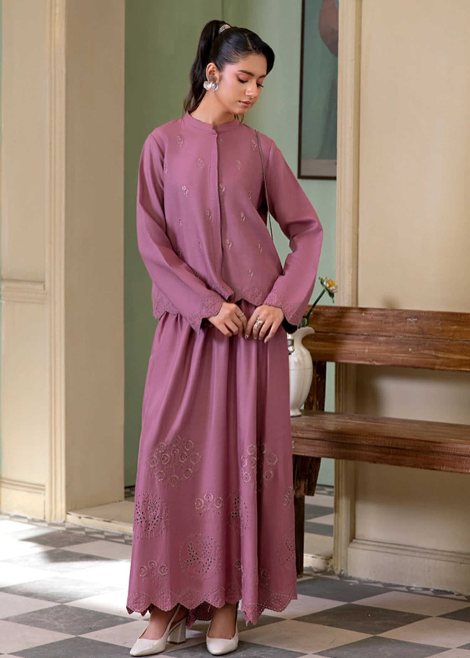 linen Skirt in Mauve pink