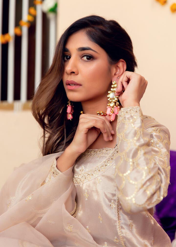 tissue Kurta Set in Beige