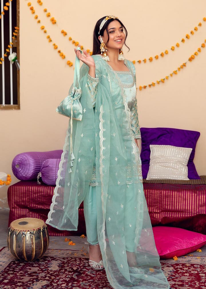 tissue Kurta Set in Light blue