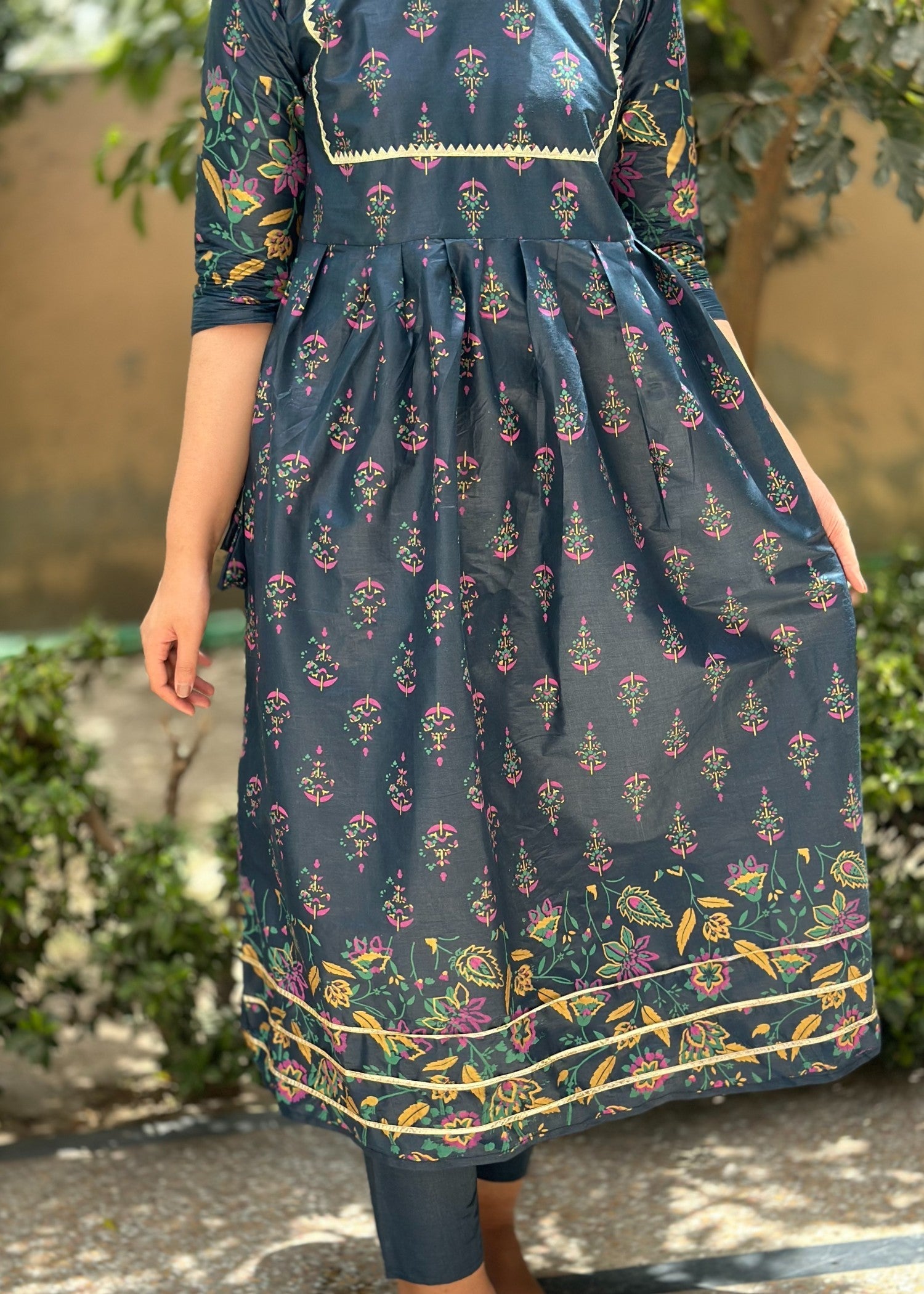 cotton Pishwas in Navy blue