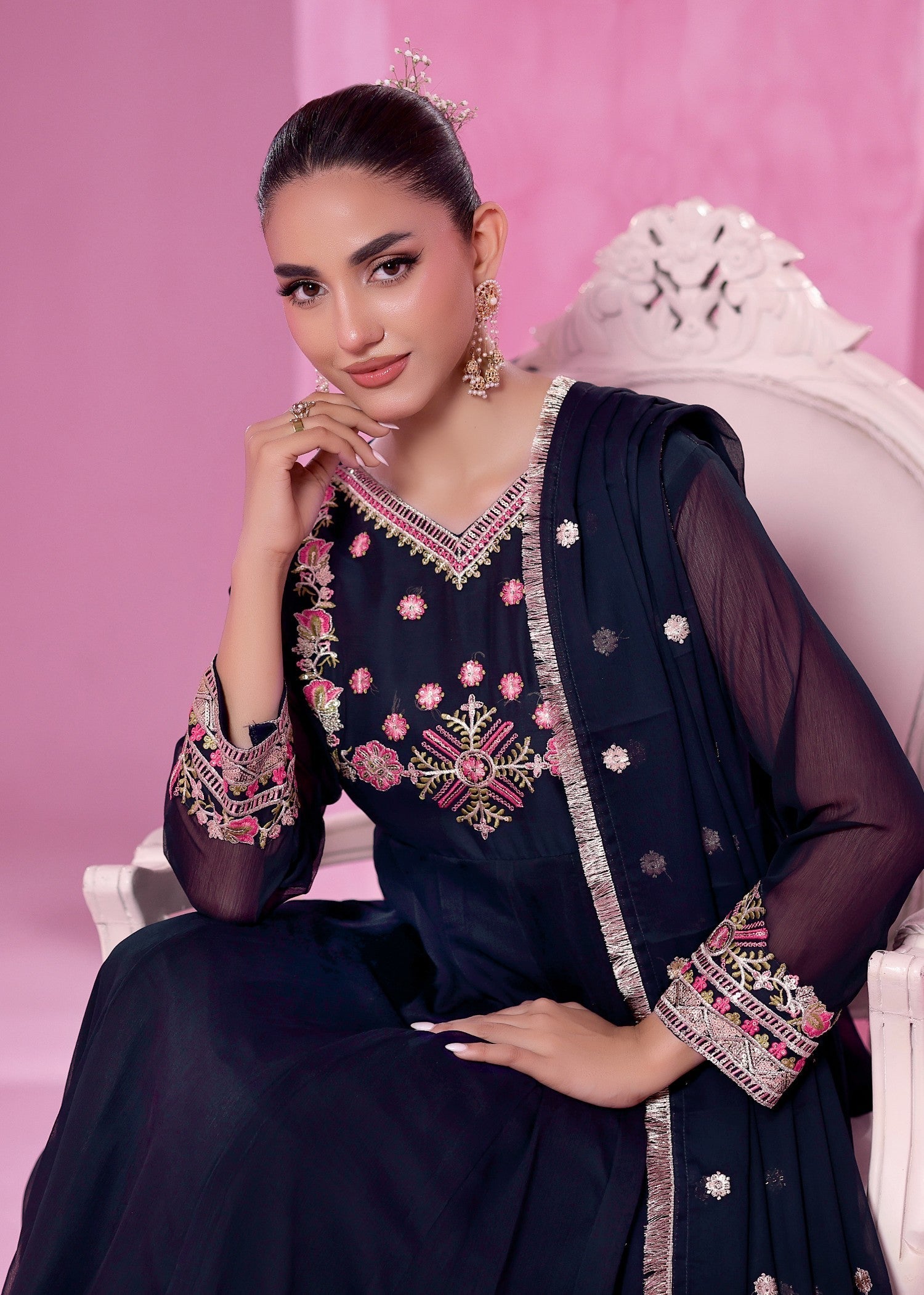 chiffon Pishwas in Navy blue
