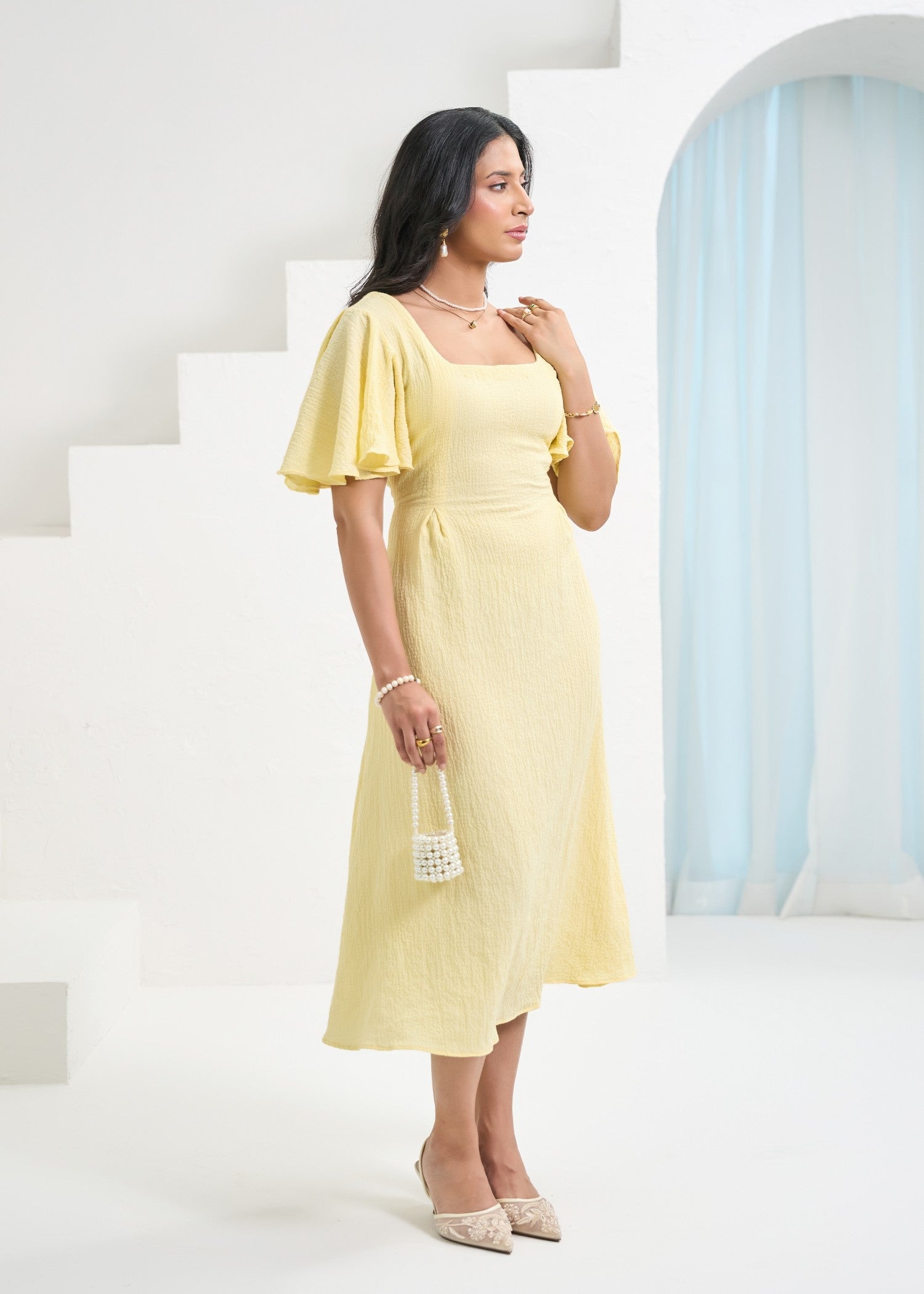 crepe georgette Dress in Light yellow