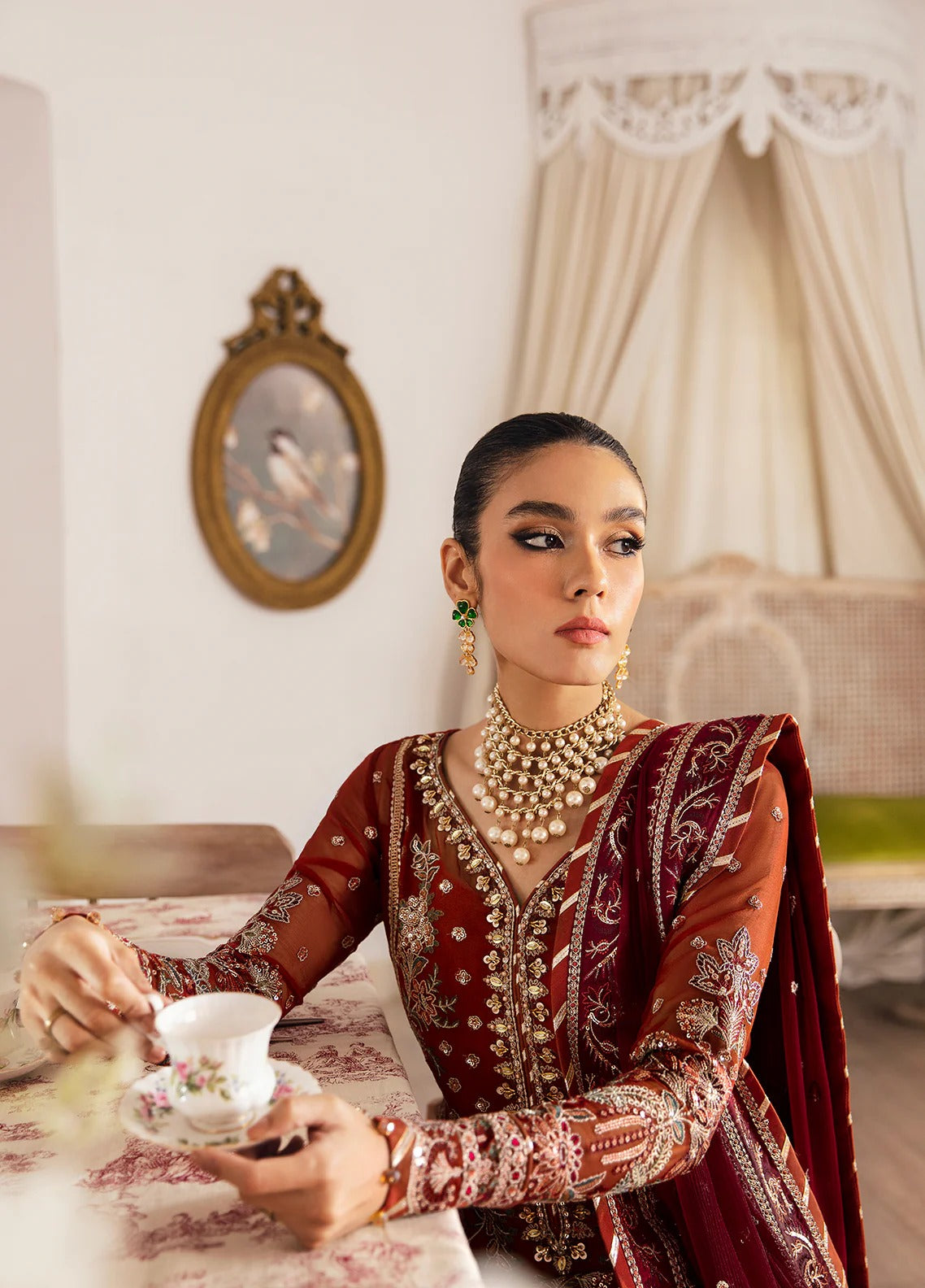 chiffon Kurta Set in Blood red