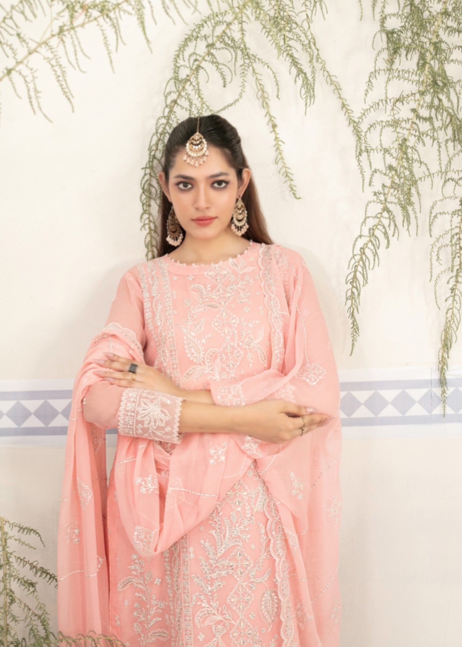 chiffon Kurta Set in Pink lace