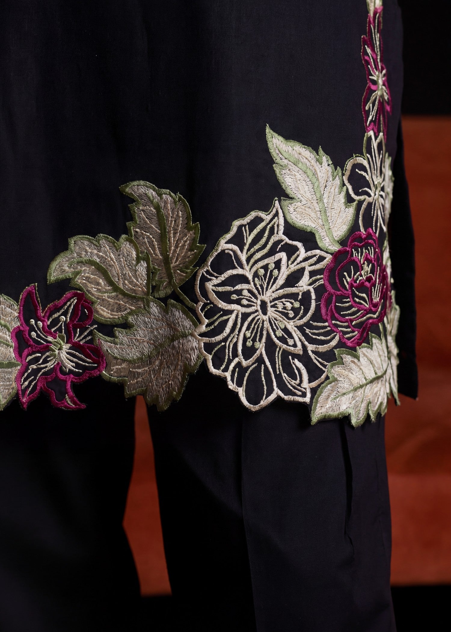 textured lawn Kurta Set in Black