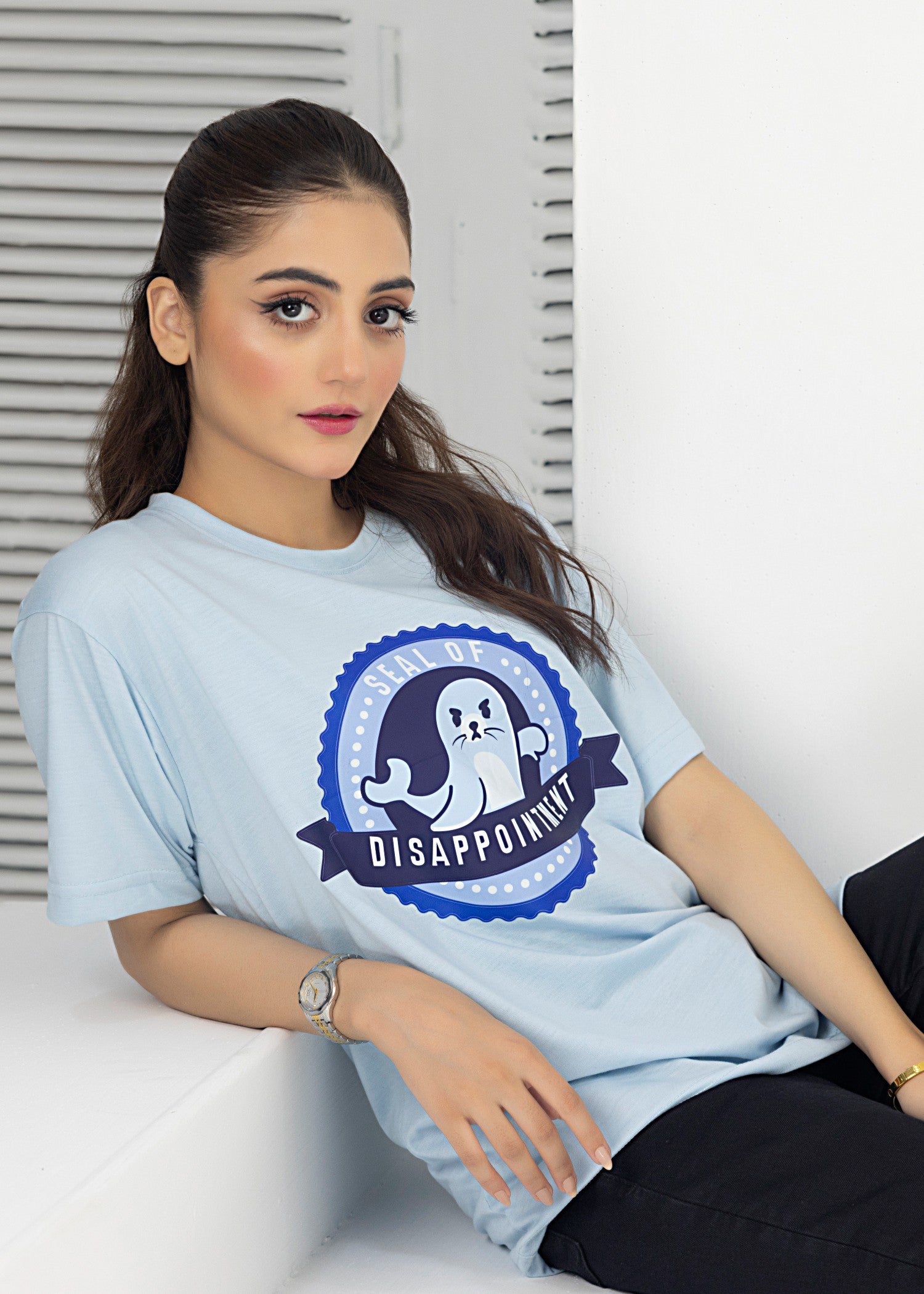 single jersey knit T Shirt in Ice blue