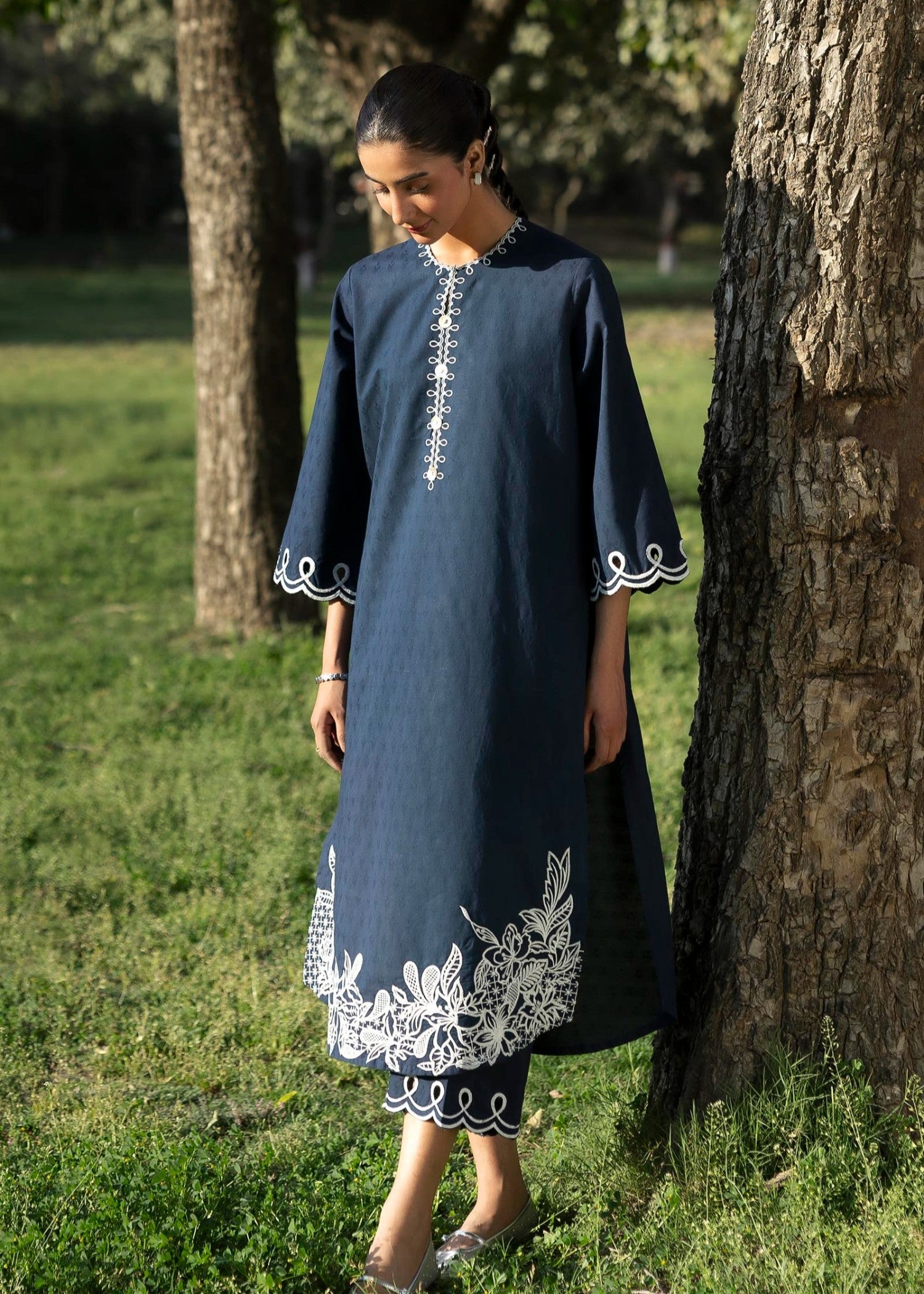 jacquard Kurti in Blue