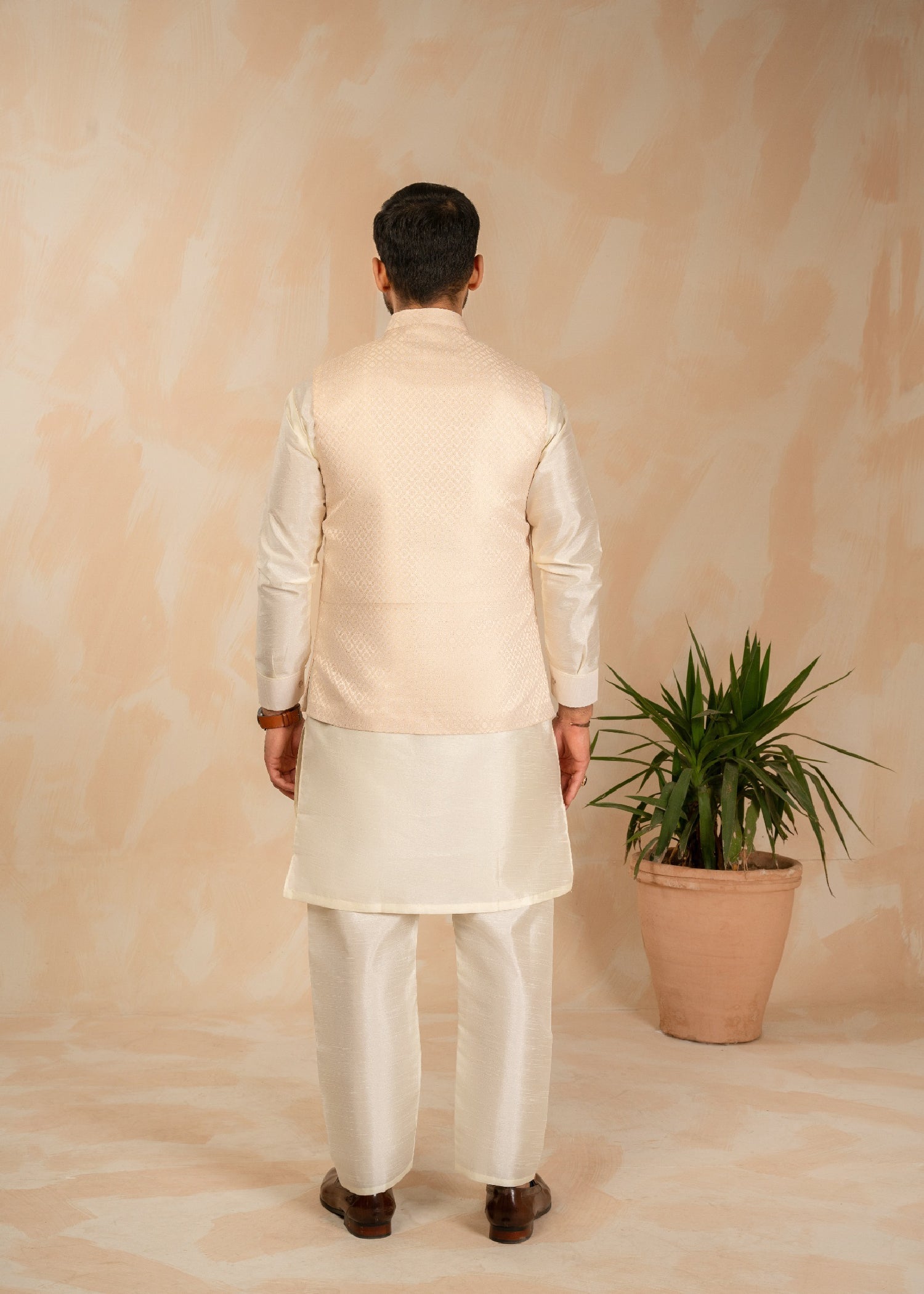 jamawar Waistcoat in Ivory