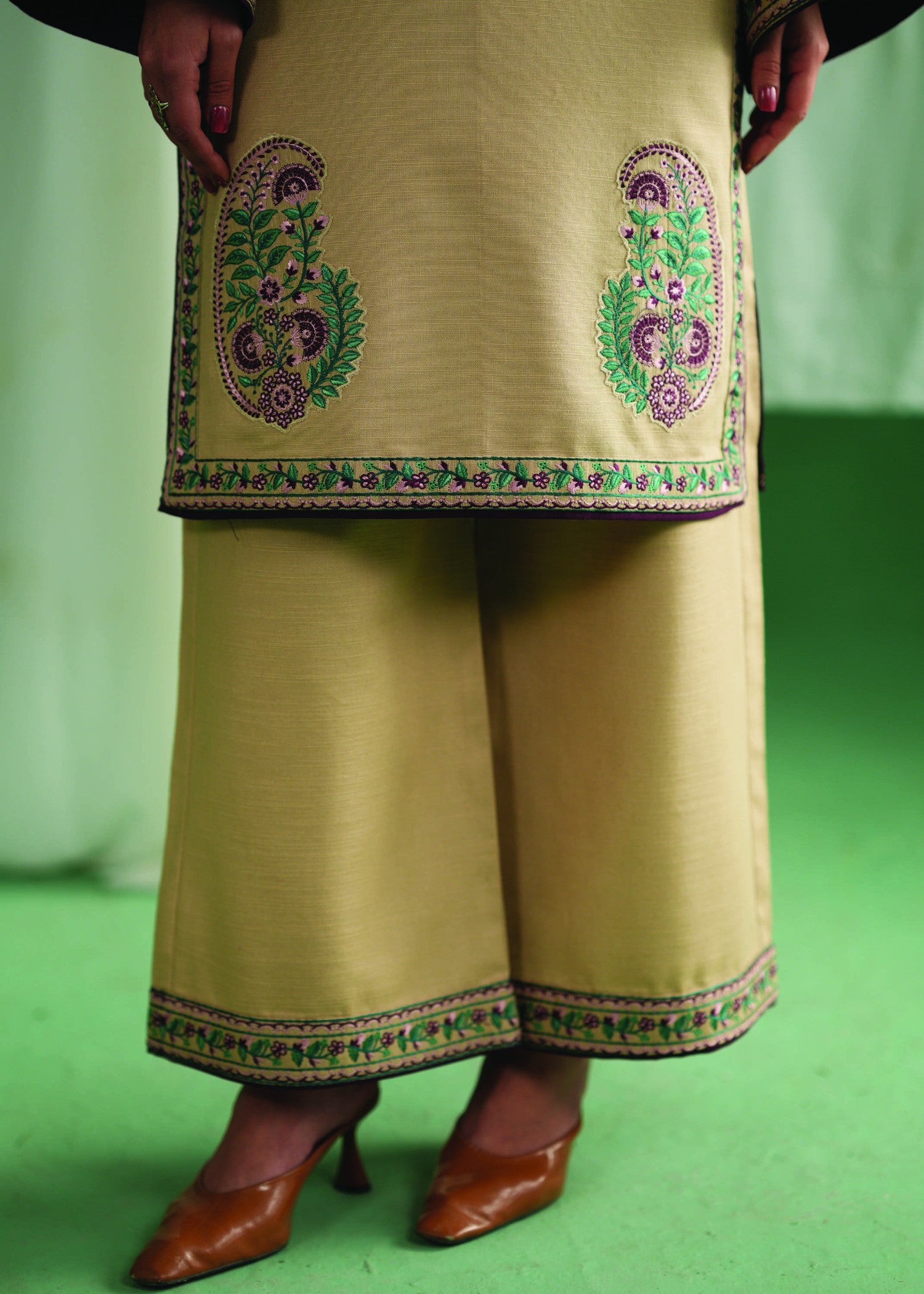 khaddar Kurta Set in Tan brown