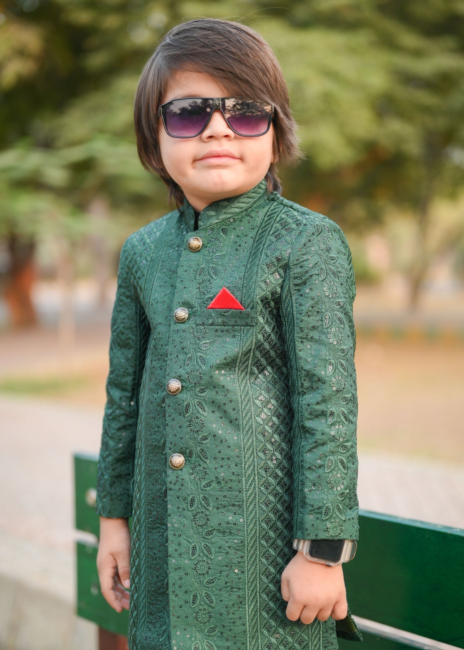 jamawar Sherwani in Green