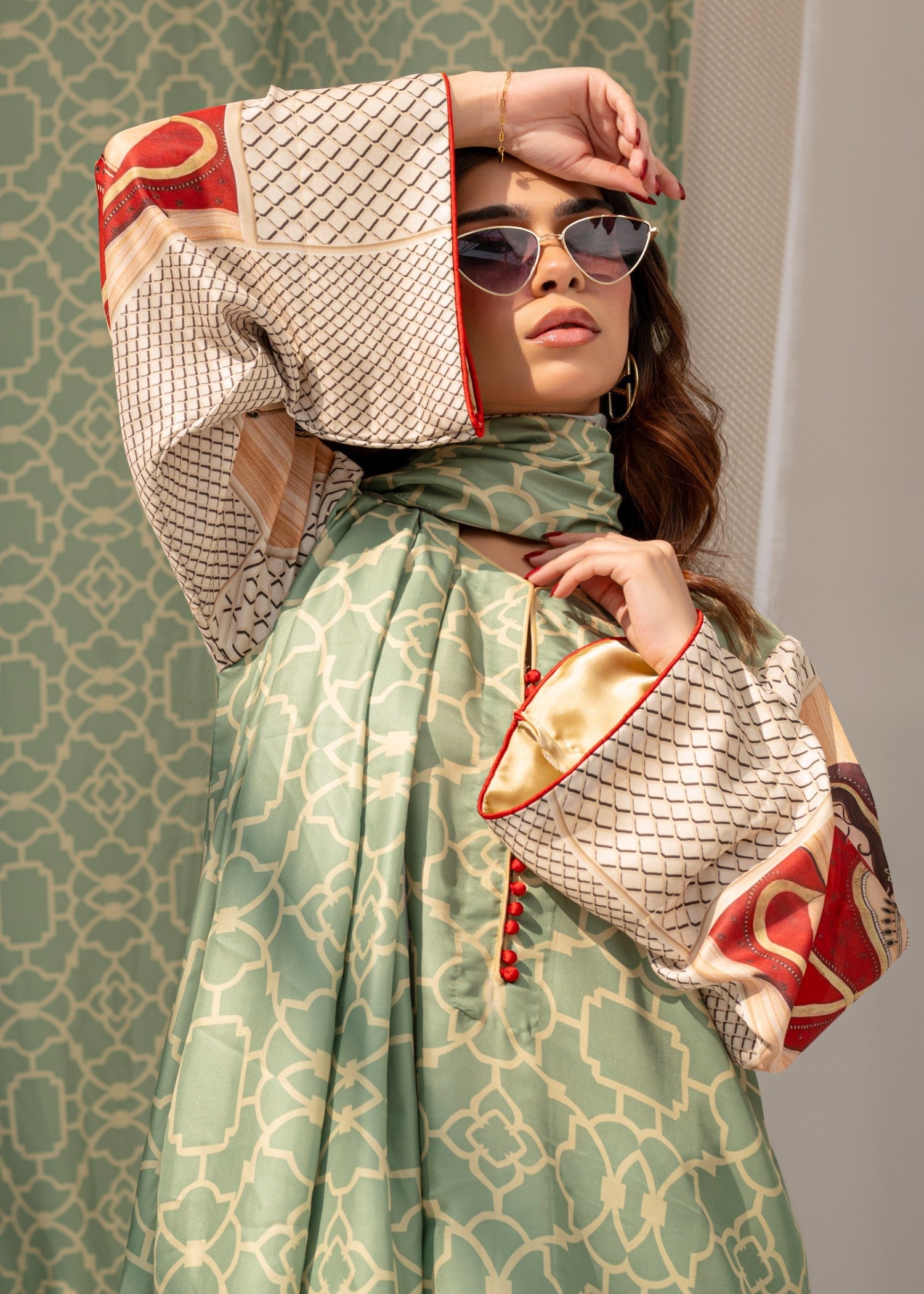 poly silk Co Ord Sets in Mint green
