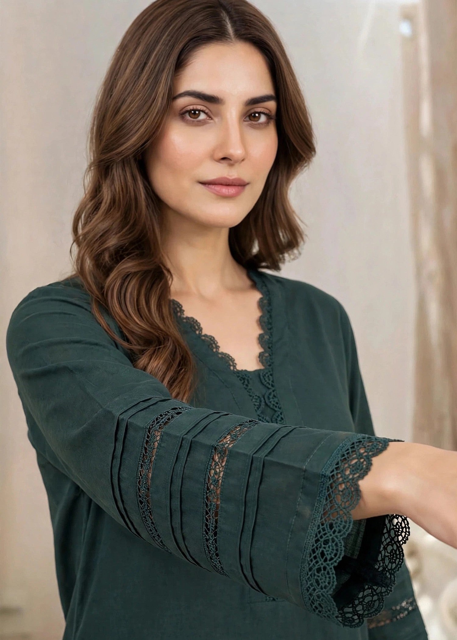 linen Kurta Set in Dark green
