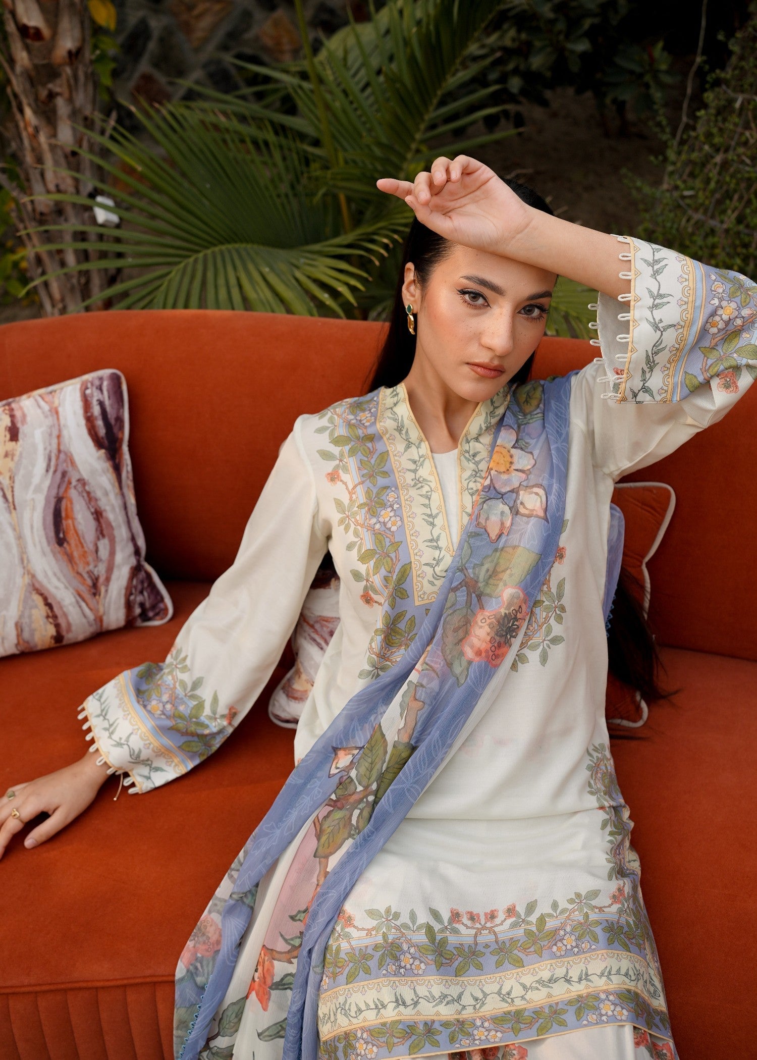 poly lawn Kurta Set in Tea green