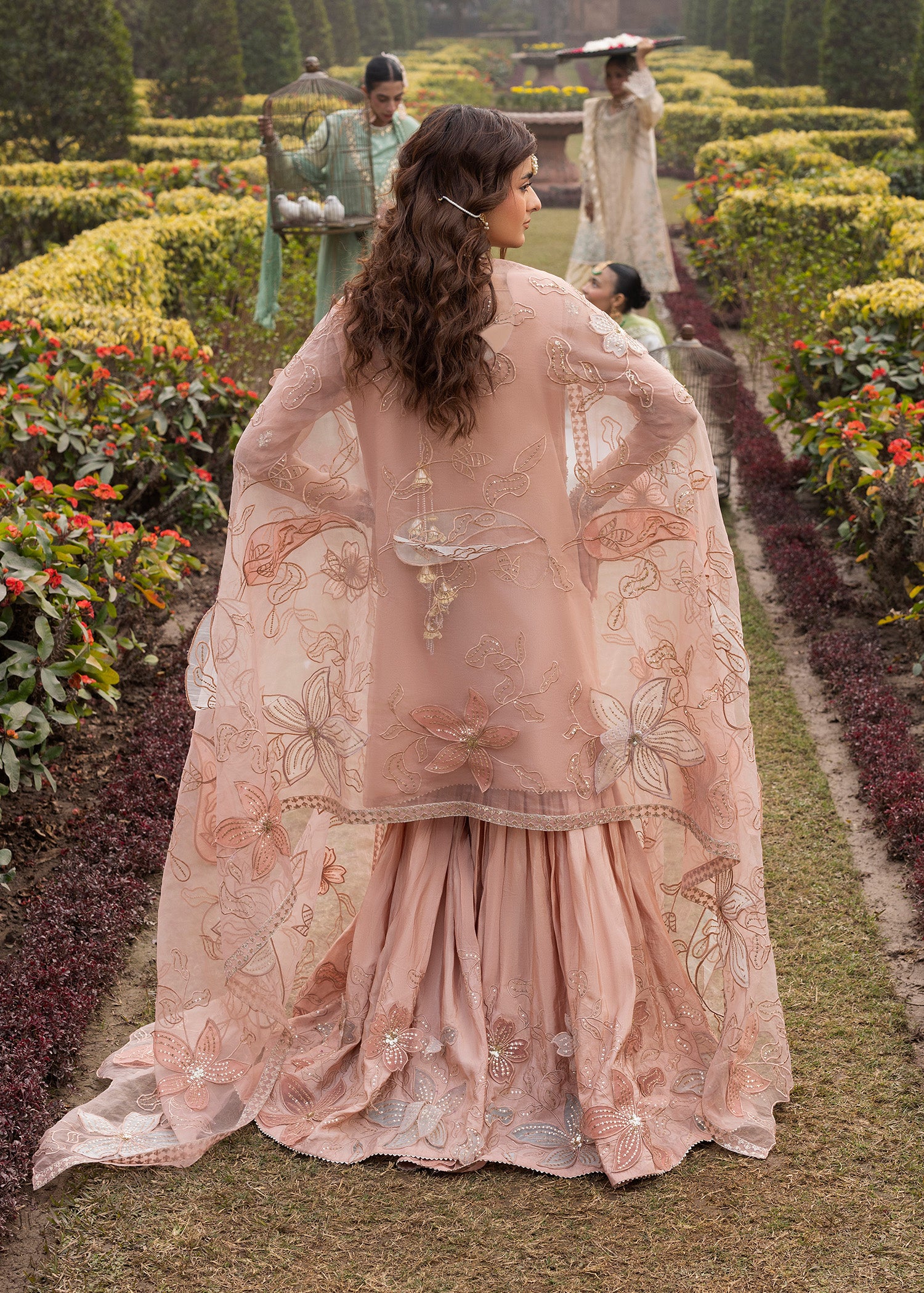organza Gharara in Peach orange