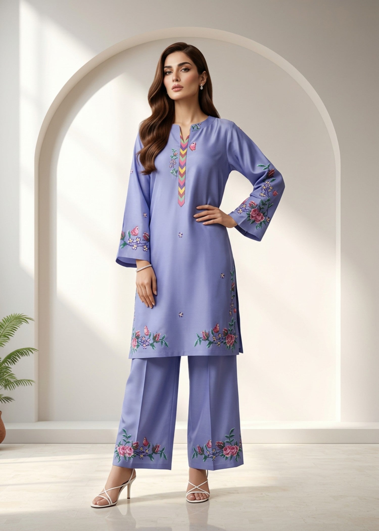 grip Kurta Set in Lavender