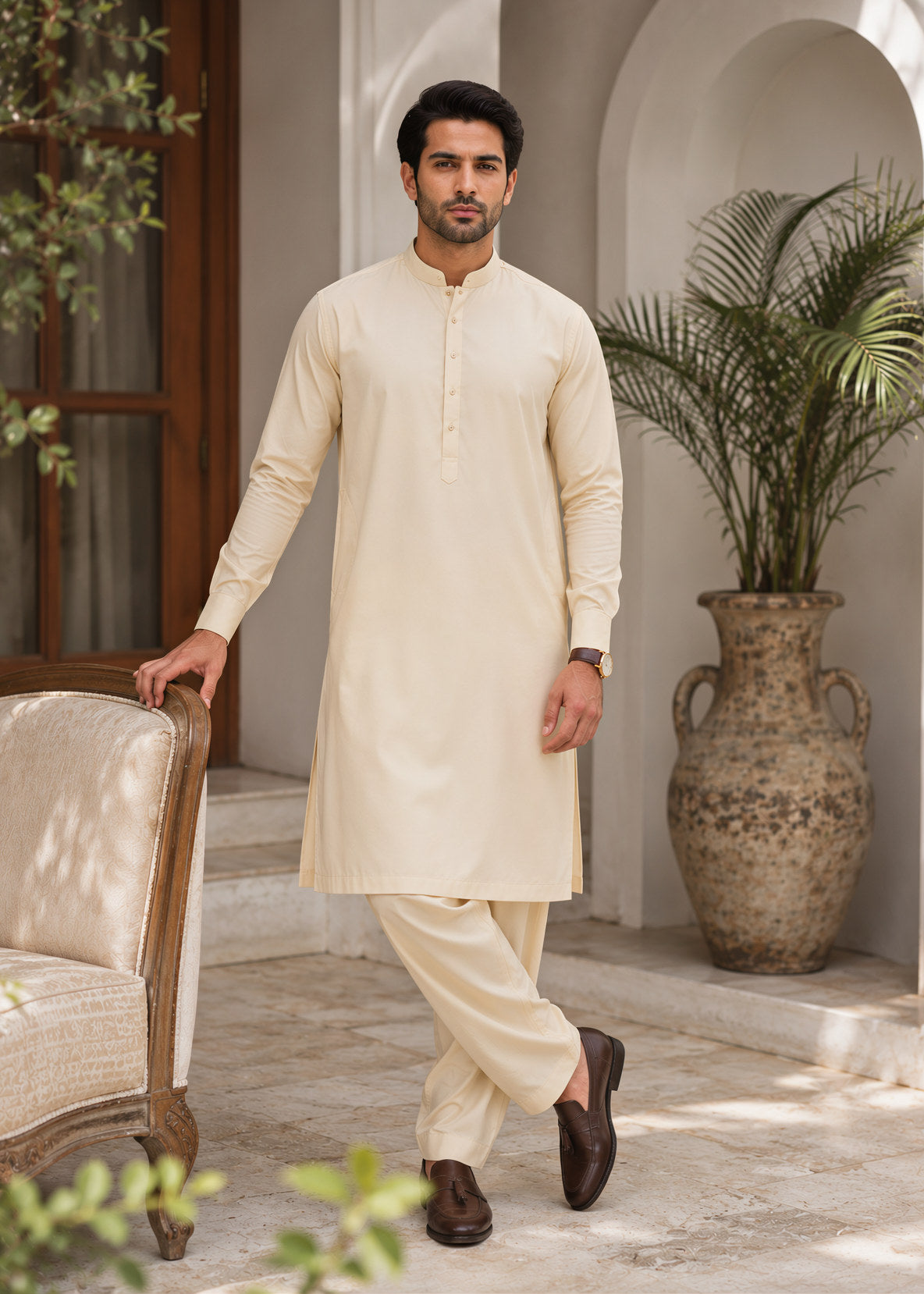 boski Shalwar Kameez in Cream by Waqar Mustafa