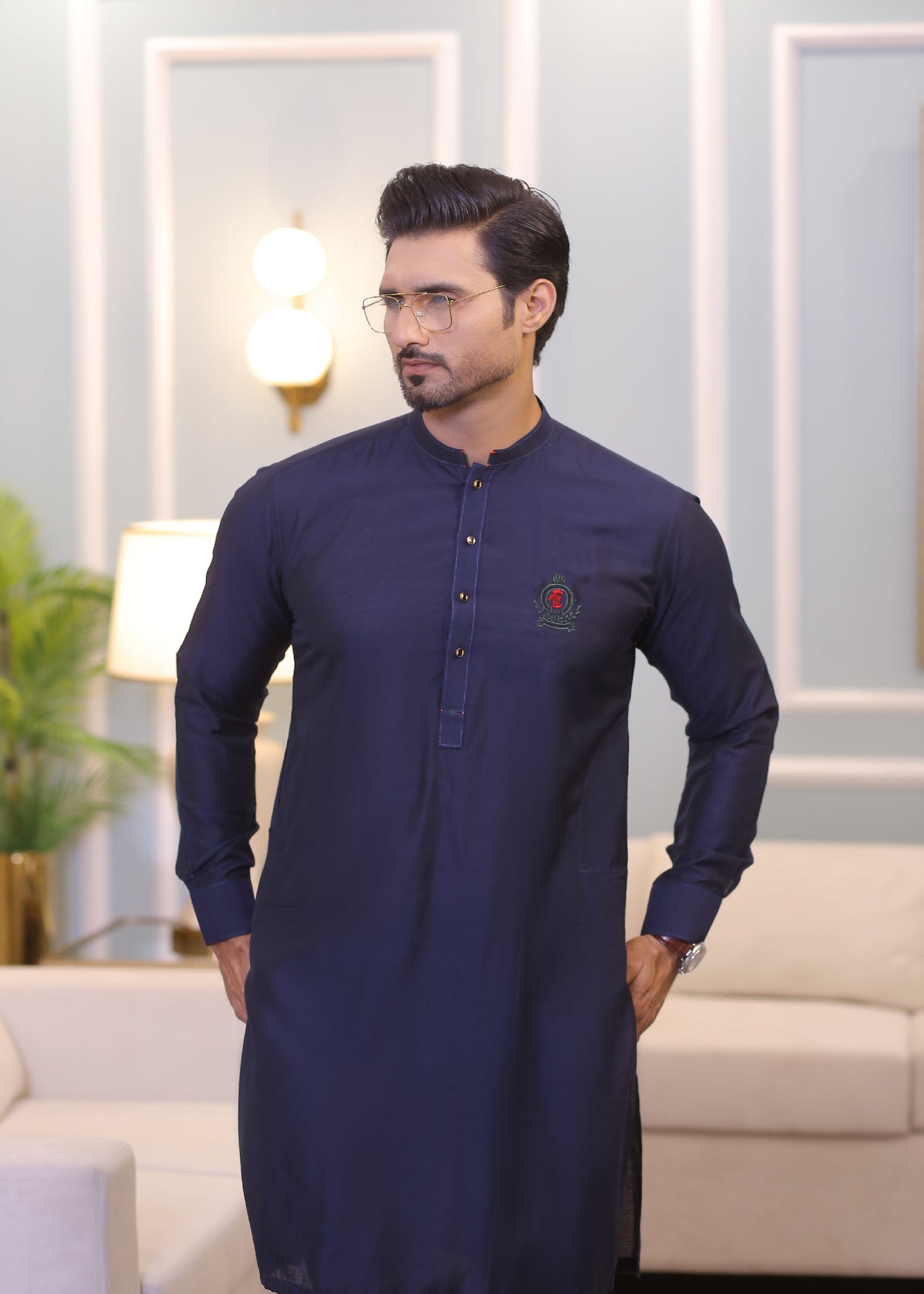 cotton silk Kurta Set in Blue