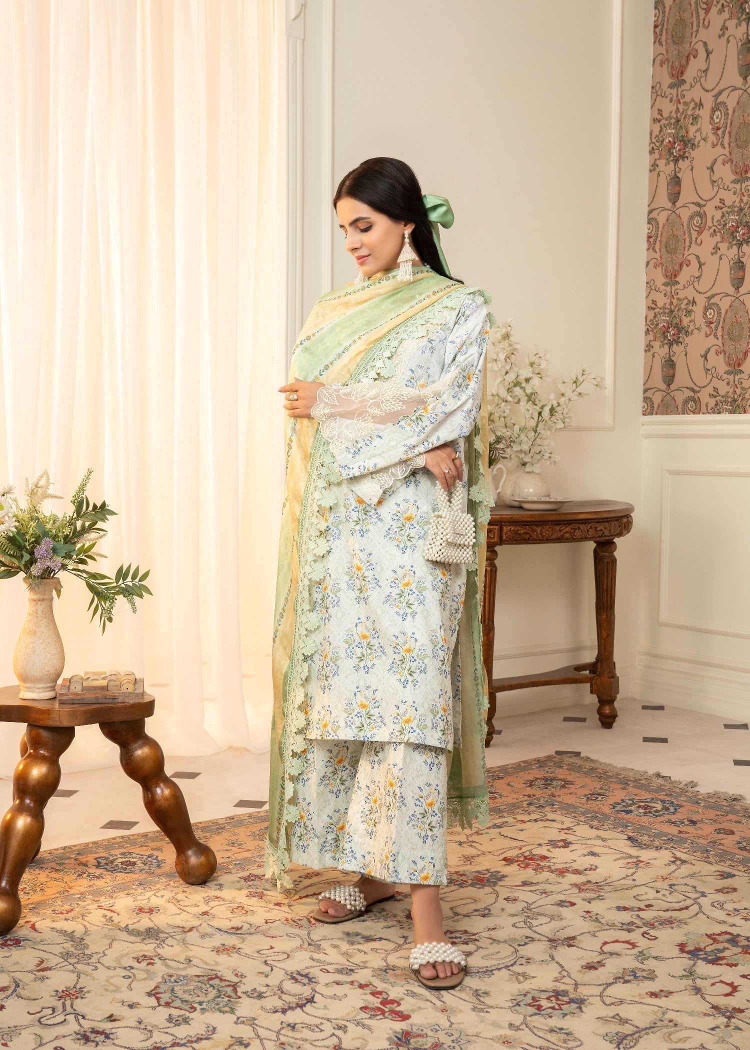 lawn cotton Kurta Set in Cloud blue
