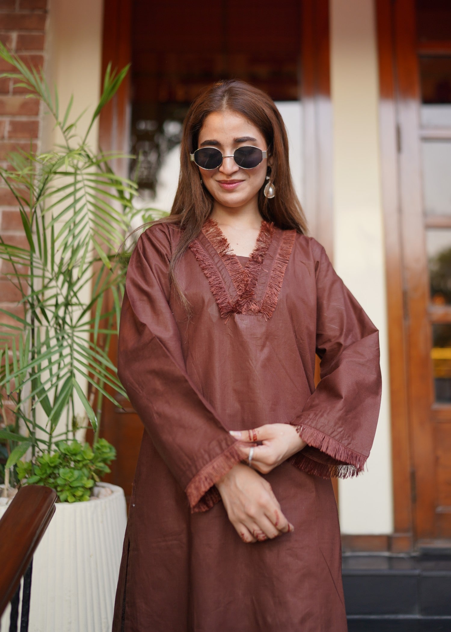 lawn cotton Kurta Set in Chocolate brown