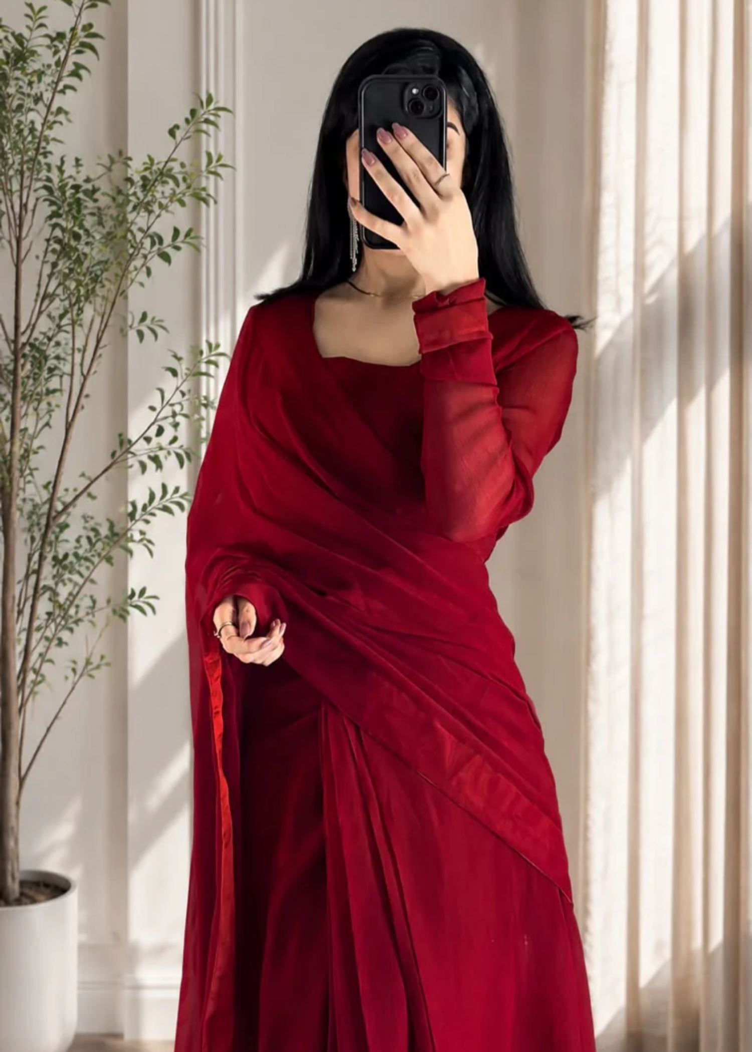 chiffon Saree in Red