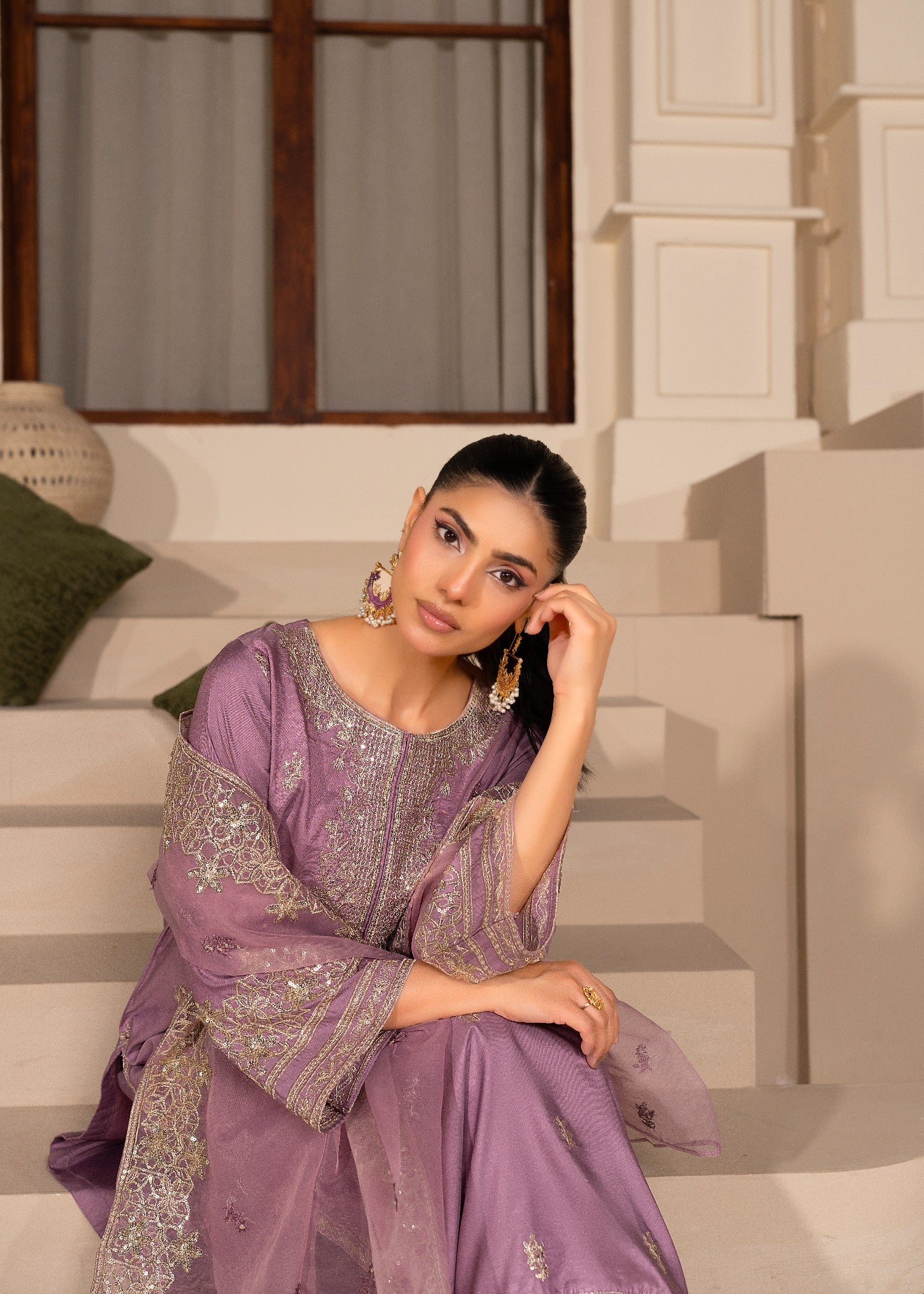 silk Kurta Set in Mauve