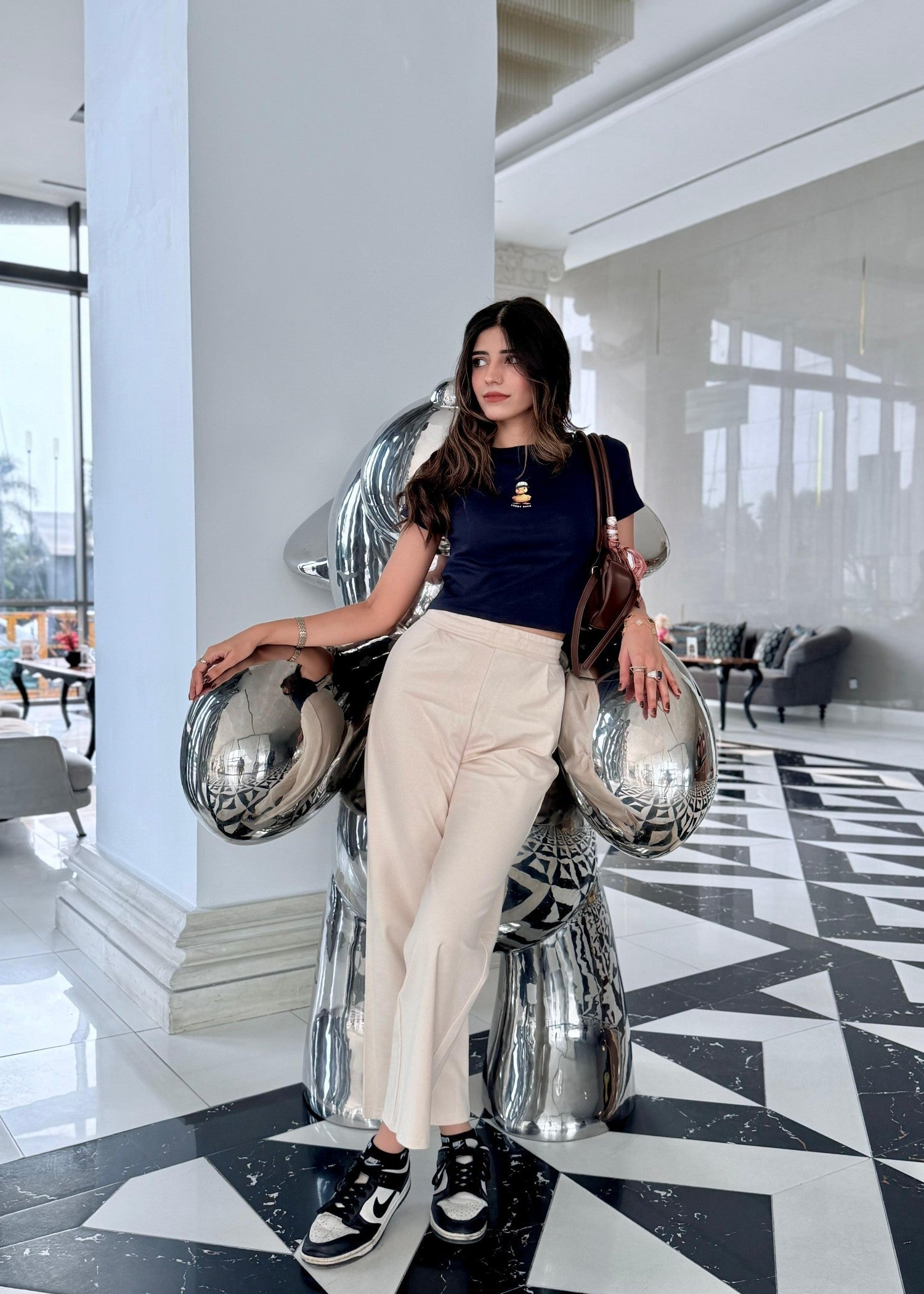 jersey knit Trousers in Off-white