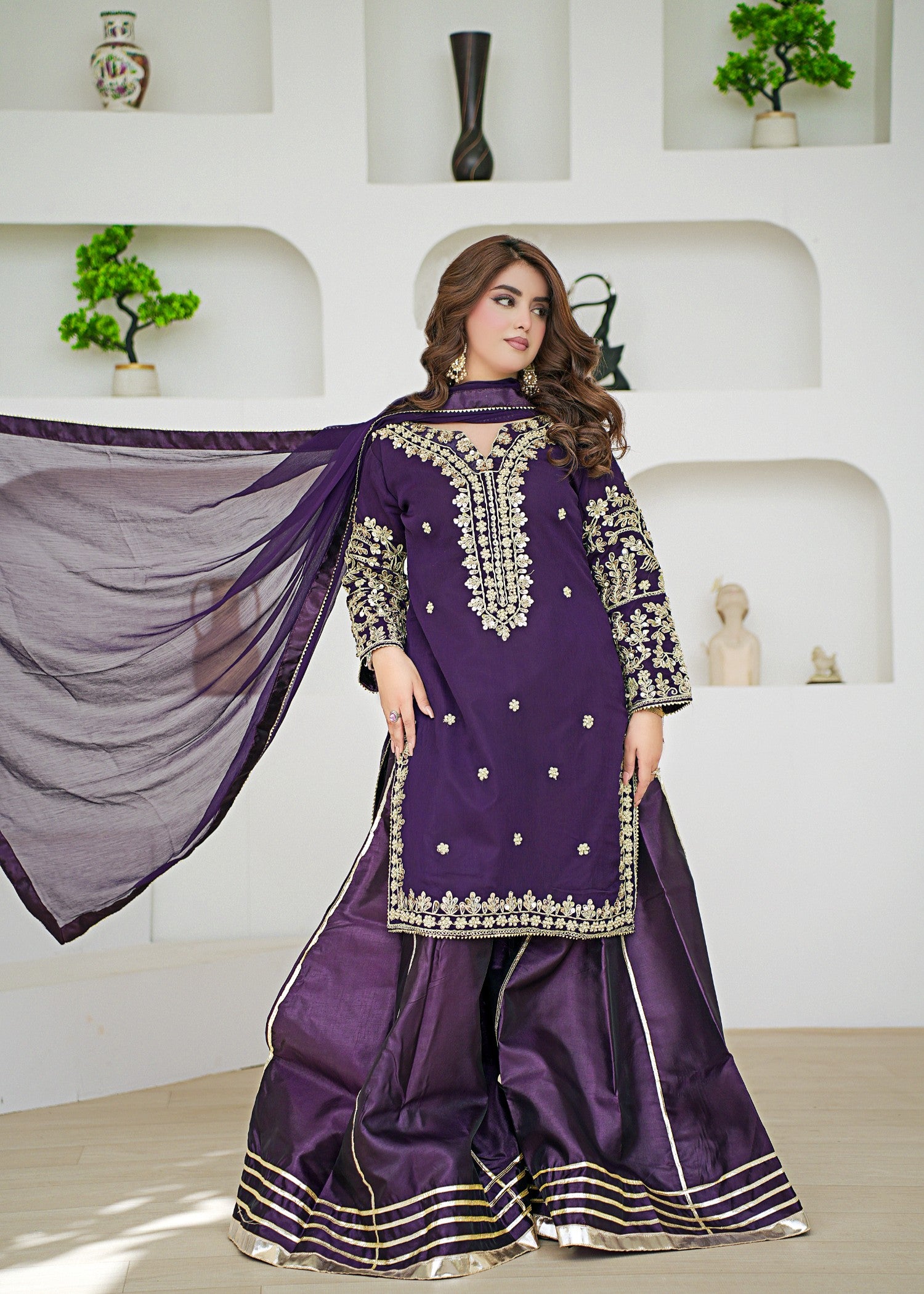 bemberg crinkle chiffon Sharara in Purple
