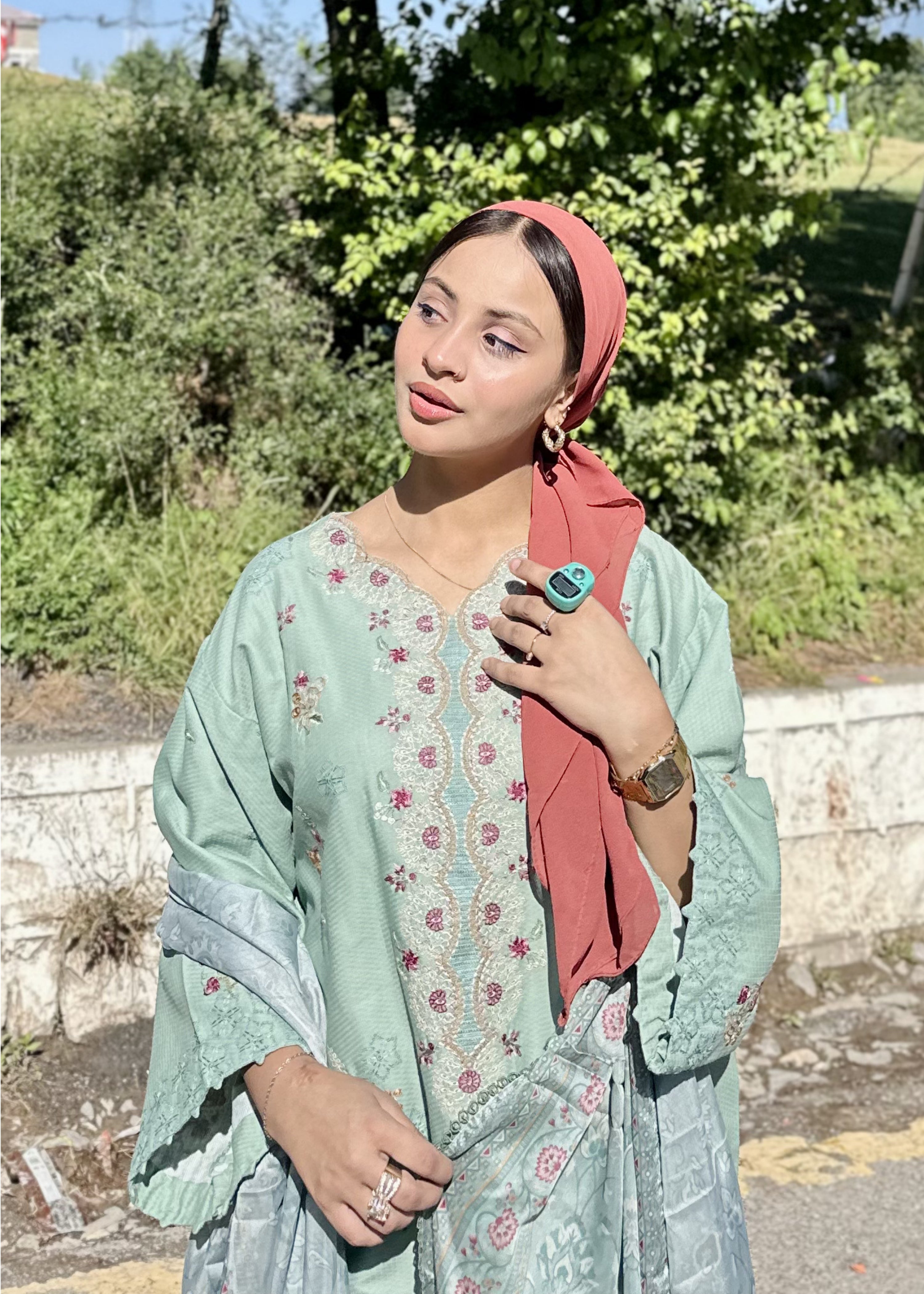 dobby crepe Kurta Set in Sky blue