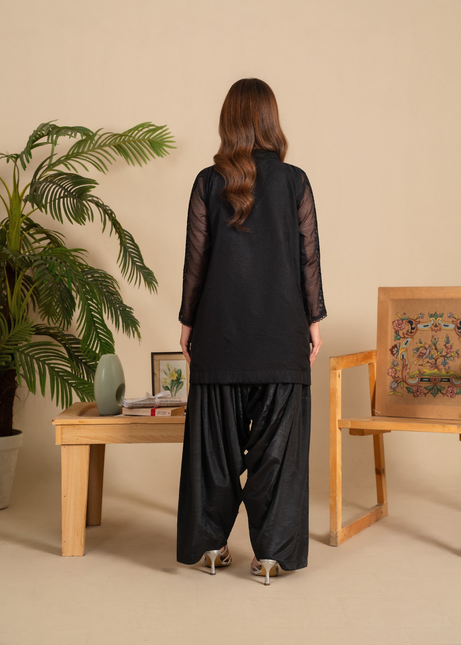 cotton net Angrakha in Black