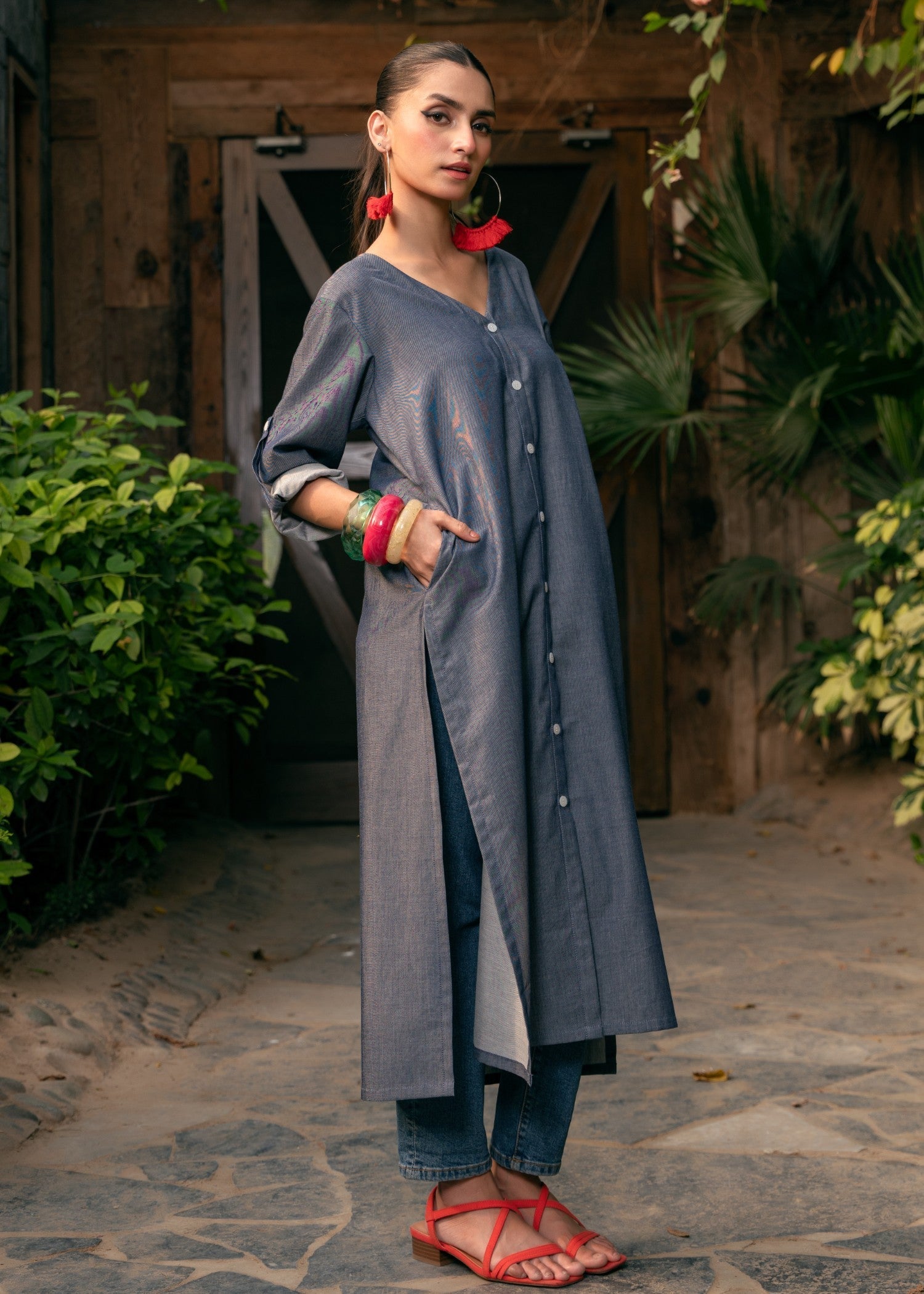 cotton Kurti in Slate grey