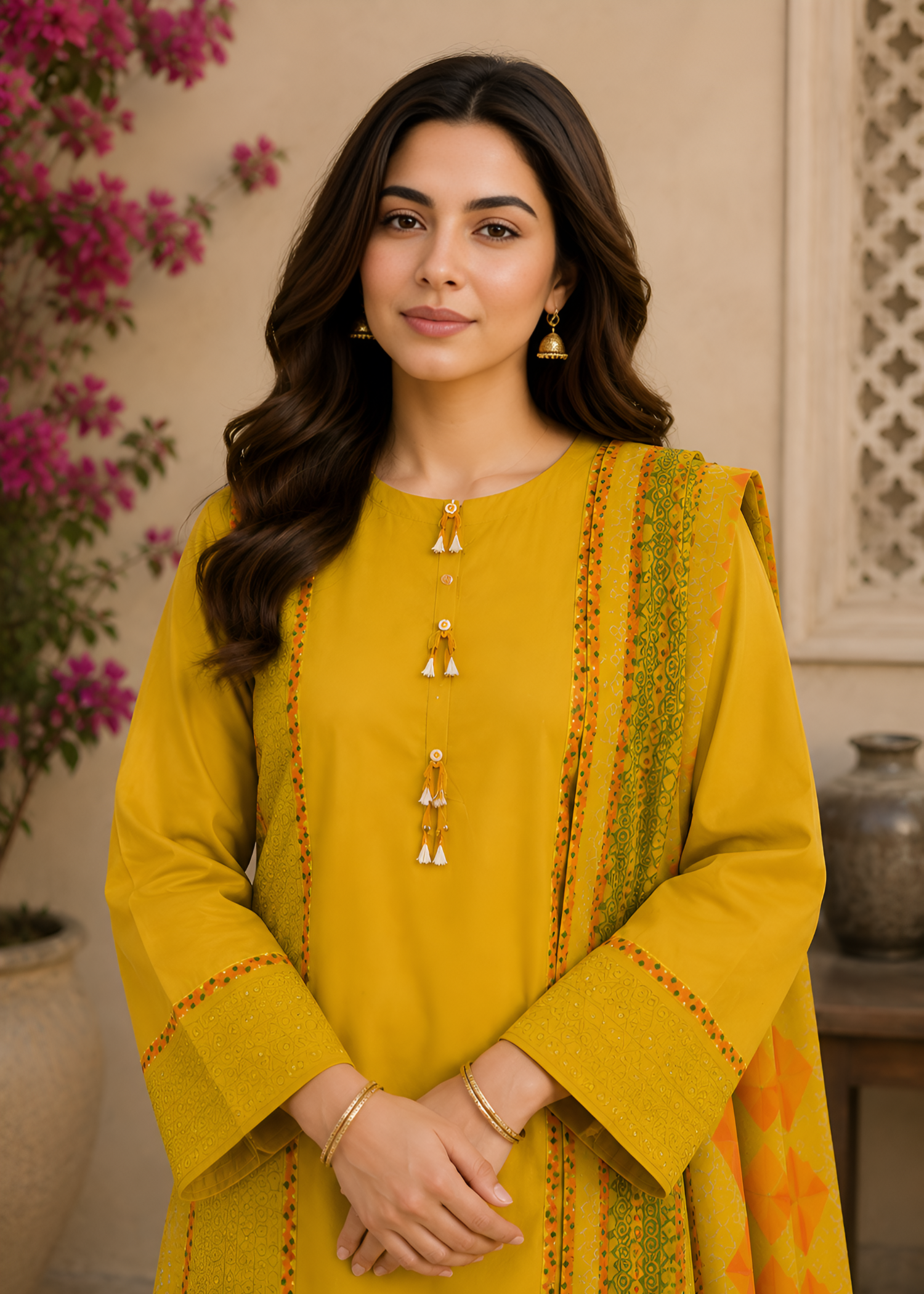 lawn Kurta Set in Yellow