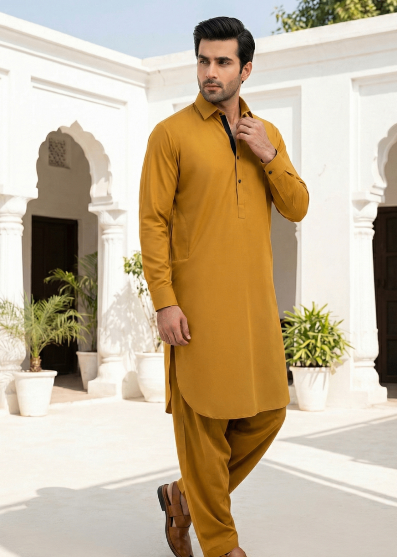 wash & wear Shalwar Kameez in Yellow, mustard