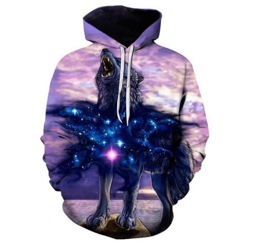 3D Digital Animal Print Hooded round Neck Sweatshirt