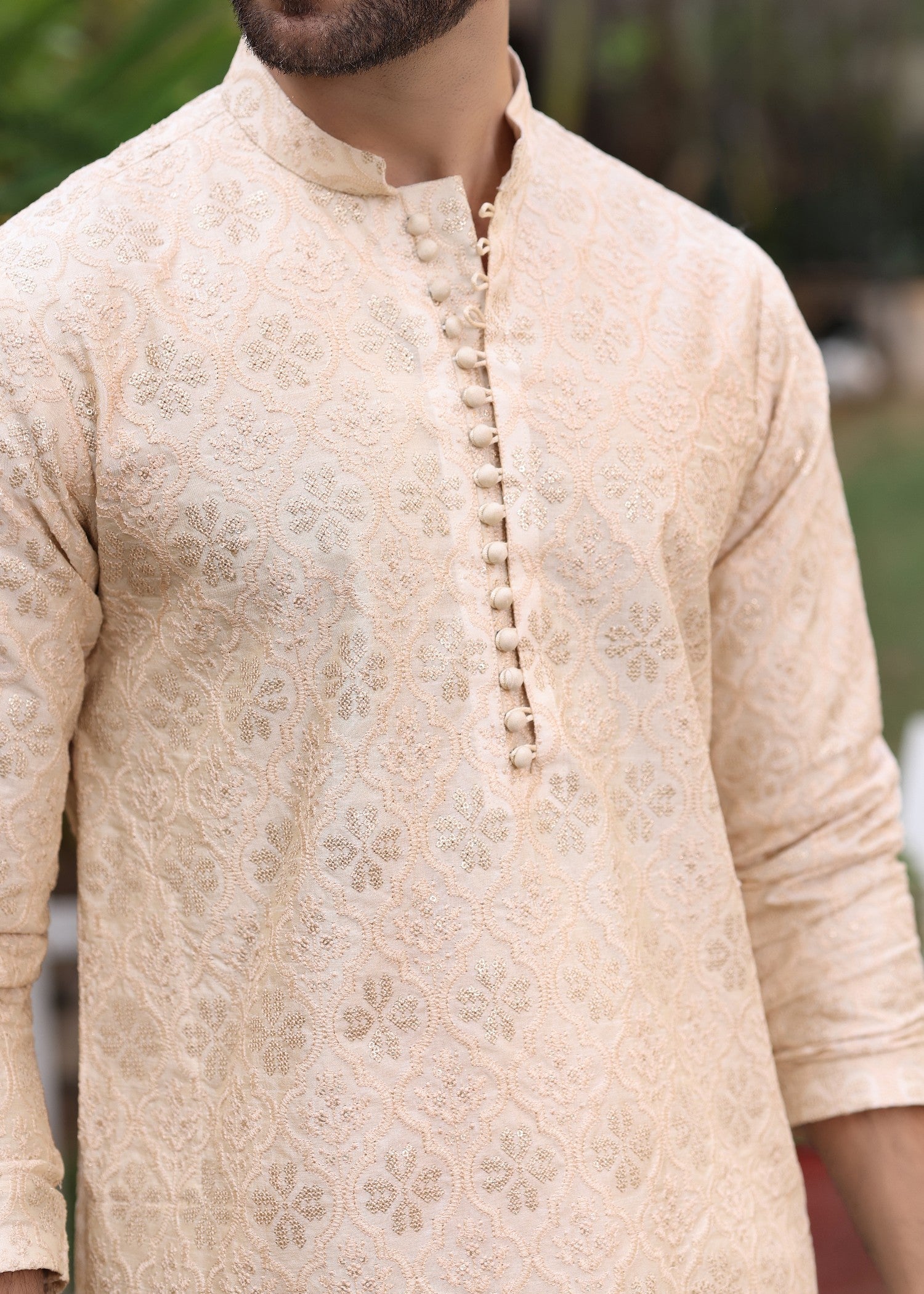 raw silk Kurta Set in Peach pink by The Great Masters (TGM)