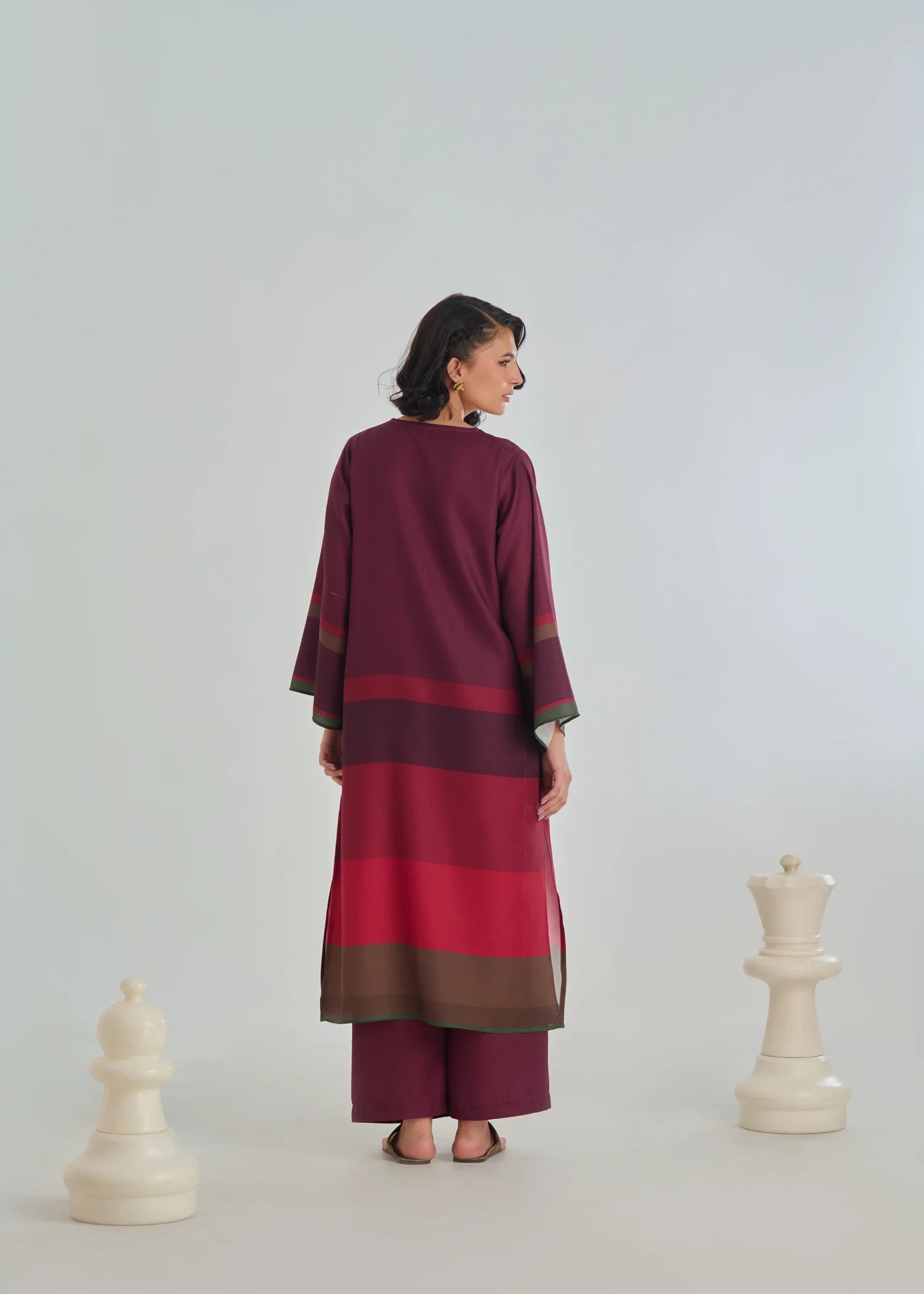 herringbone Kurta Set in Burgundy