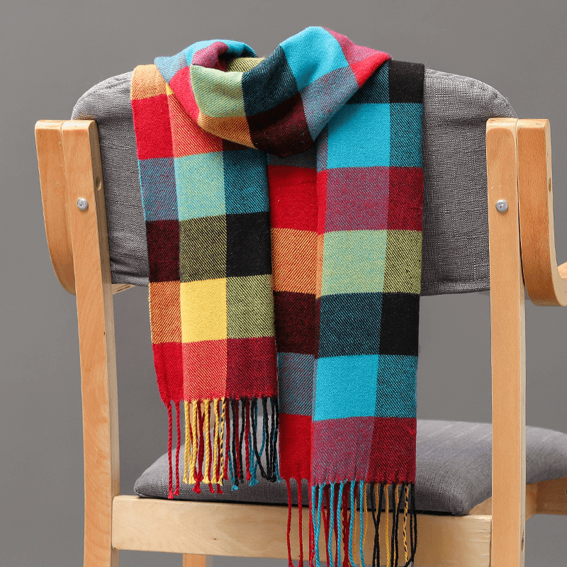 British Plaid Imitation Cashmere Tassels Couple Parent-Child Men'S Scarf