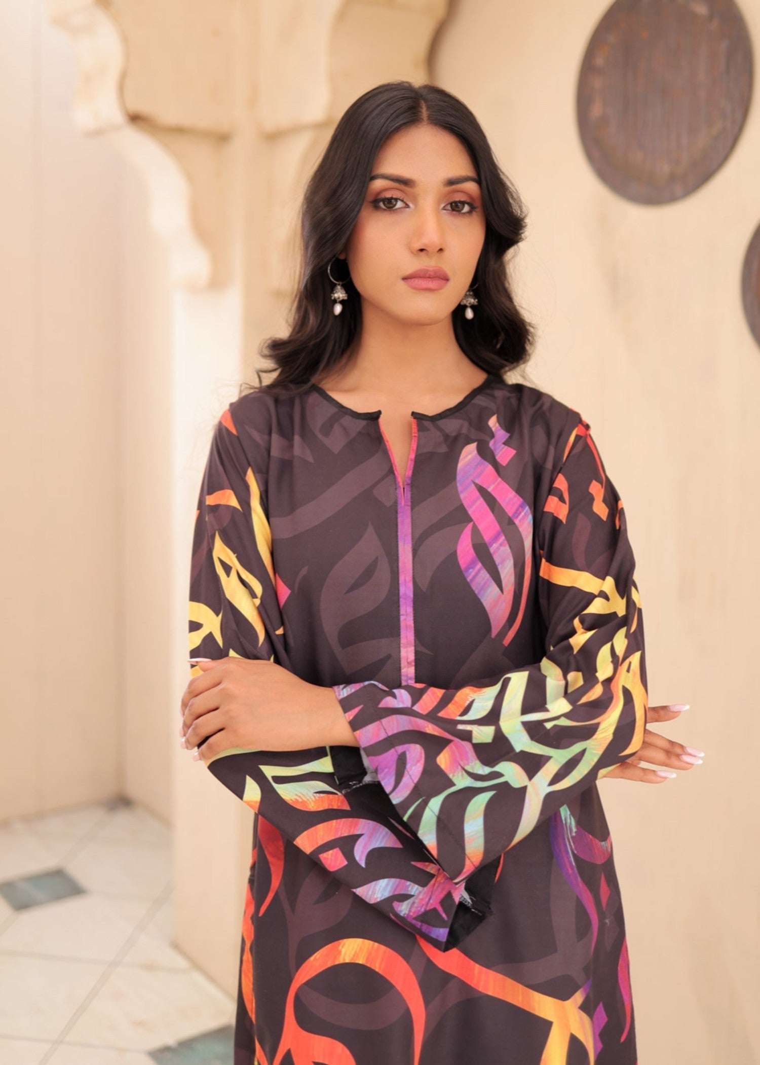 swiss lawn Kurti in Multi