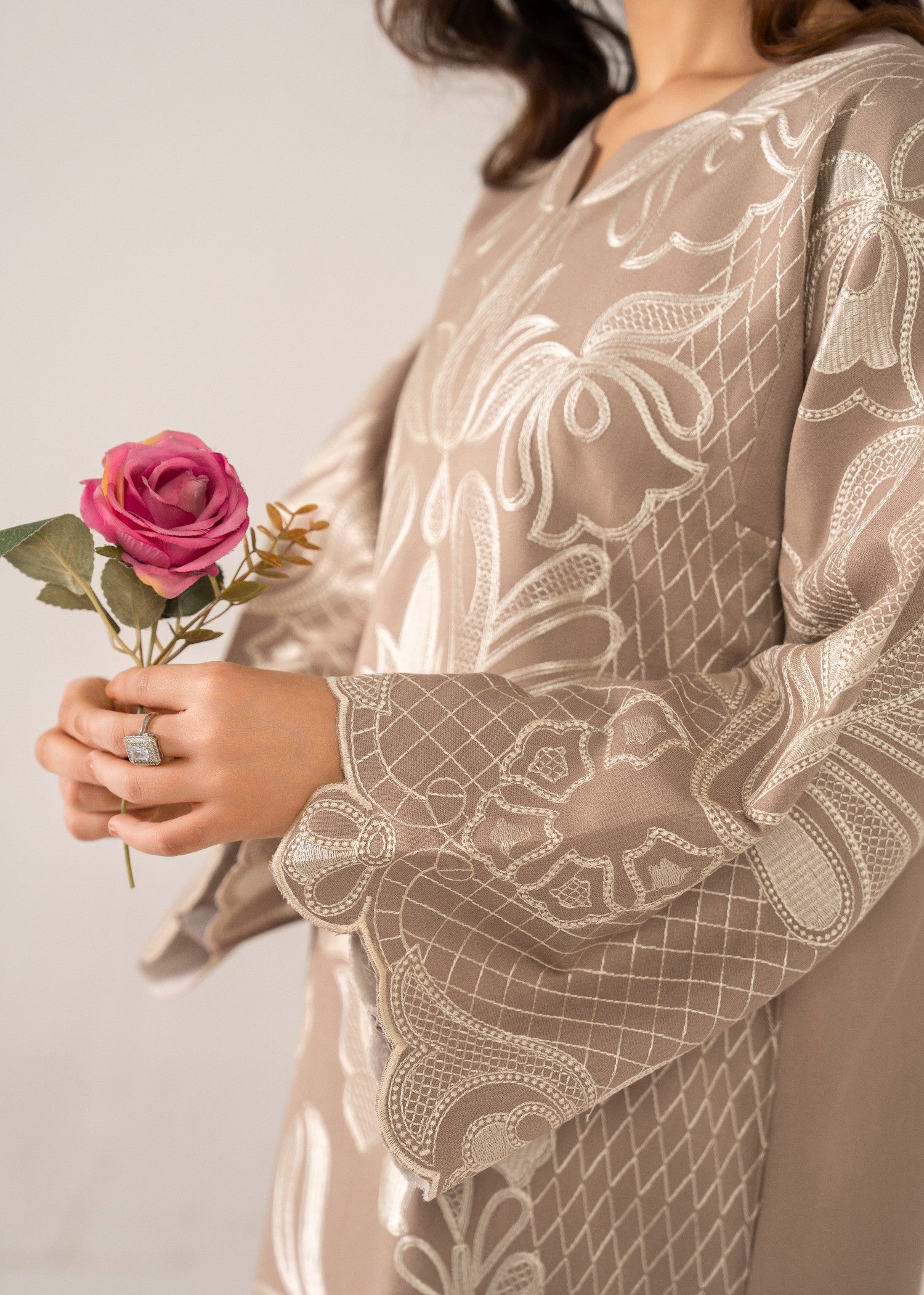 dhanak linen Kurta Set in Tan brown
