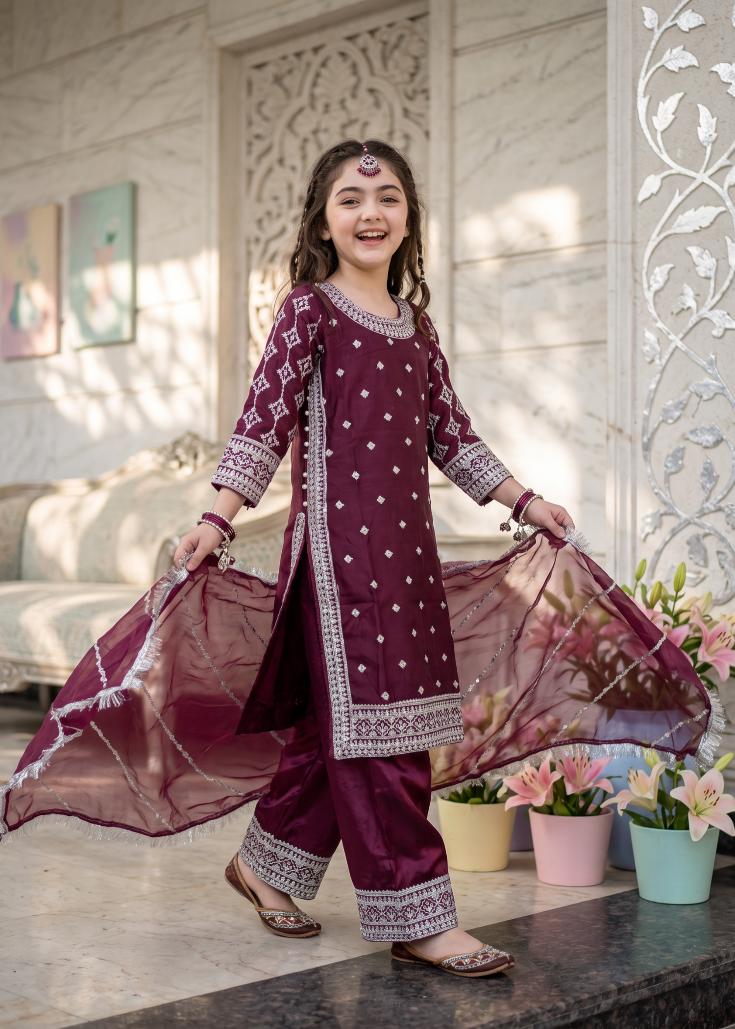 organza Kurta Set in Purple