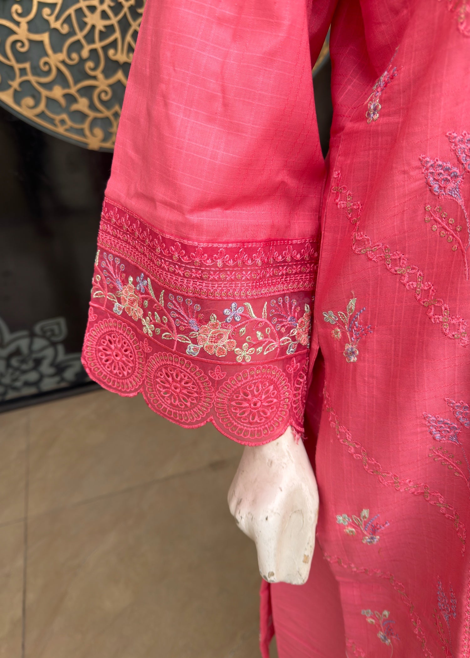 cotton dobby Kurta Set in Bubblegum pink