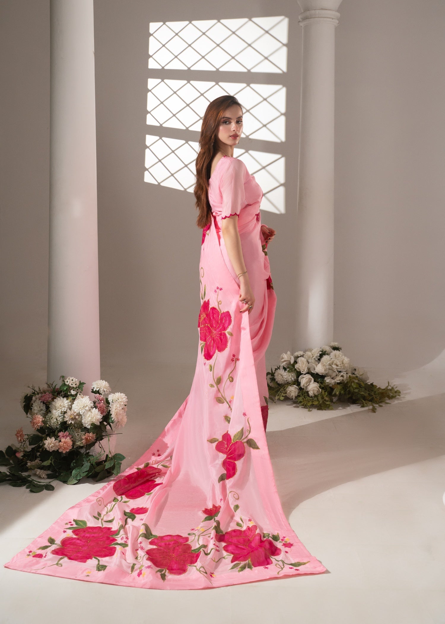 pure silk chiffon Saree in Cotton candy