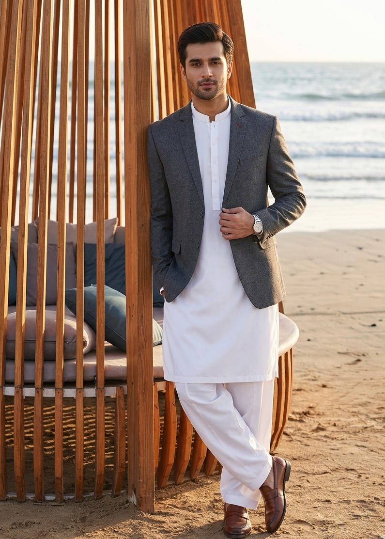 wool Blazer in Grey by Dulha Fashion House