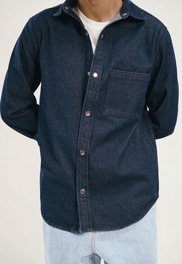 stretch denim Casual Shirt in Jet black