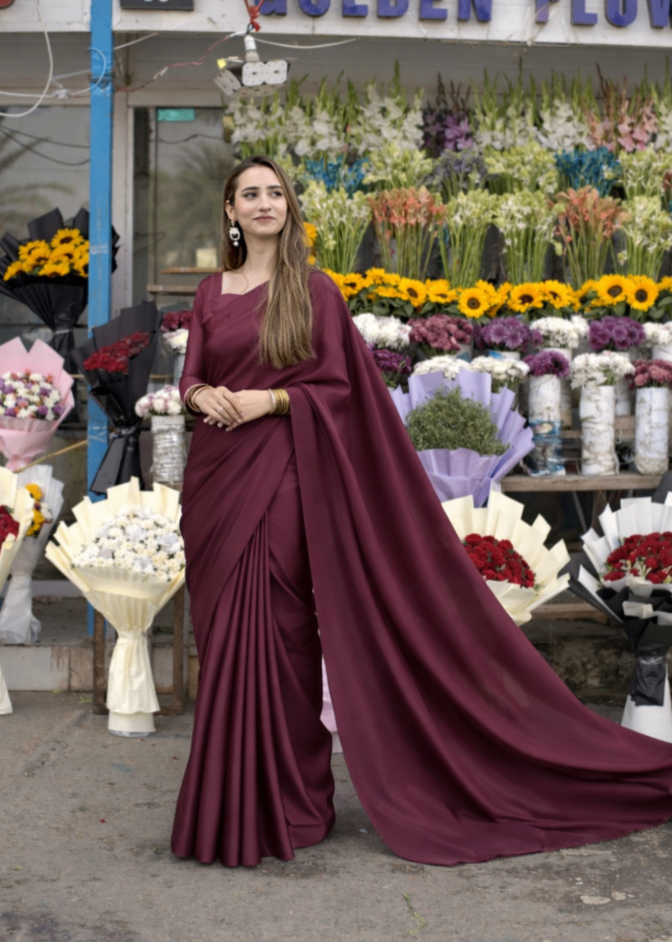 silk Saree in Burgundy