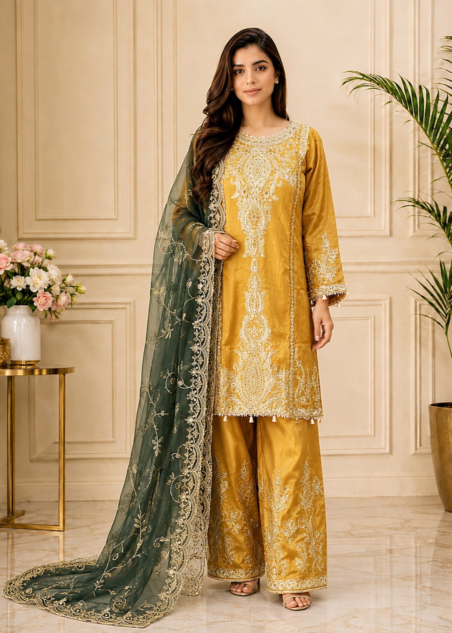 silk Kurta Set in Mari gold