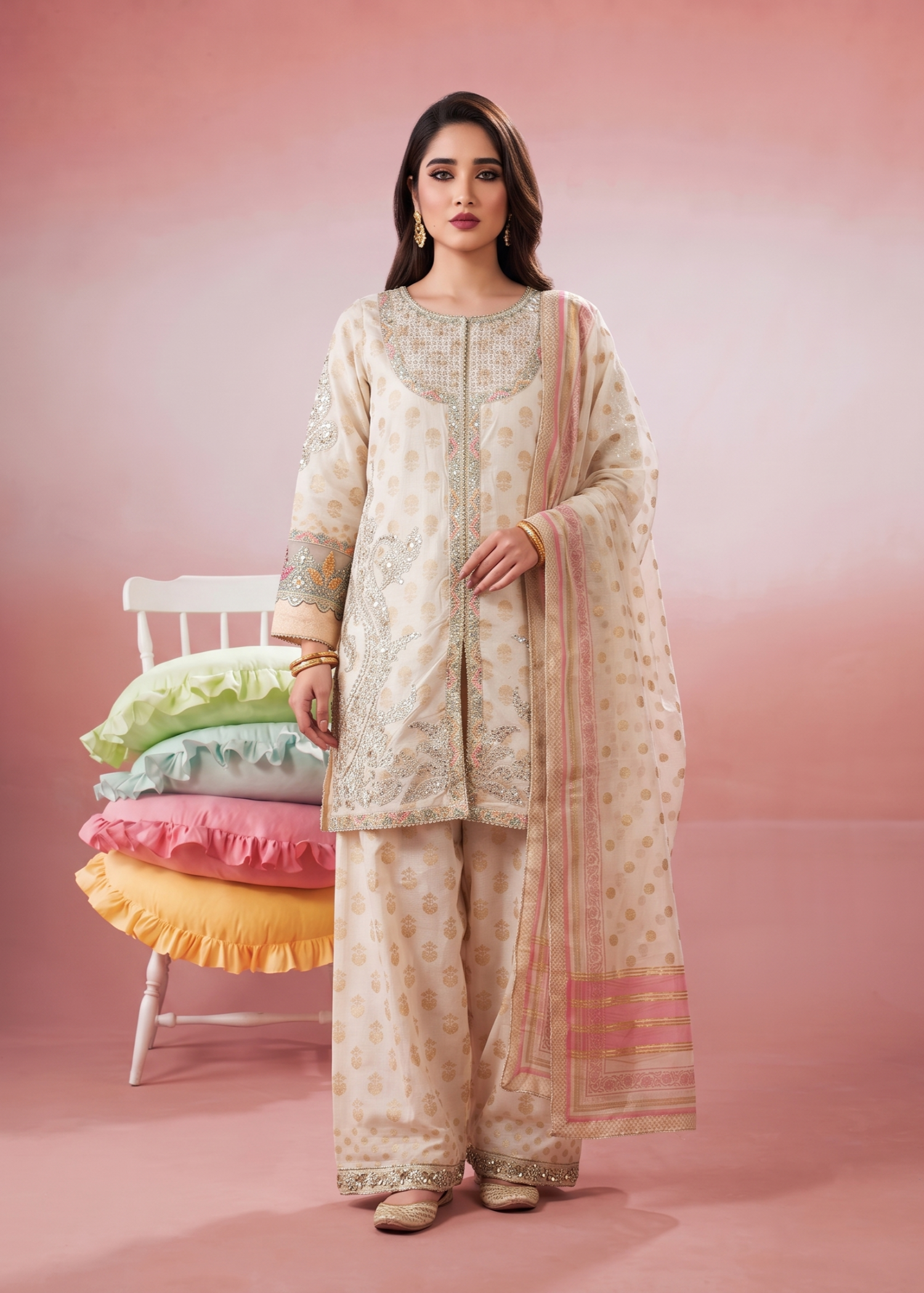 lawn Kurta Set in Ivory