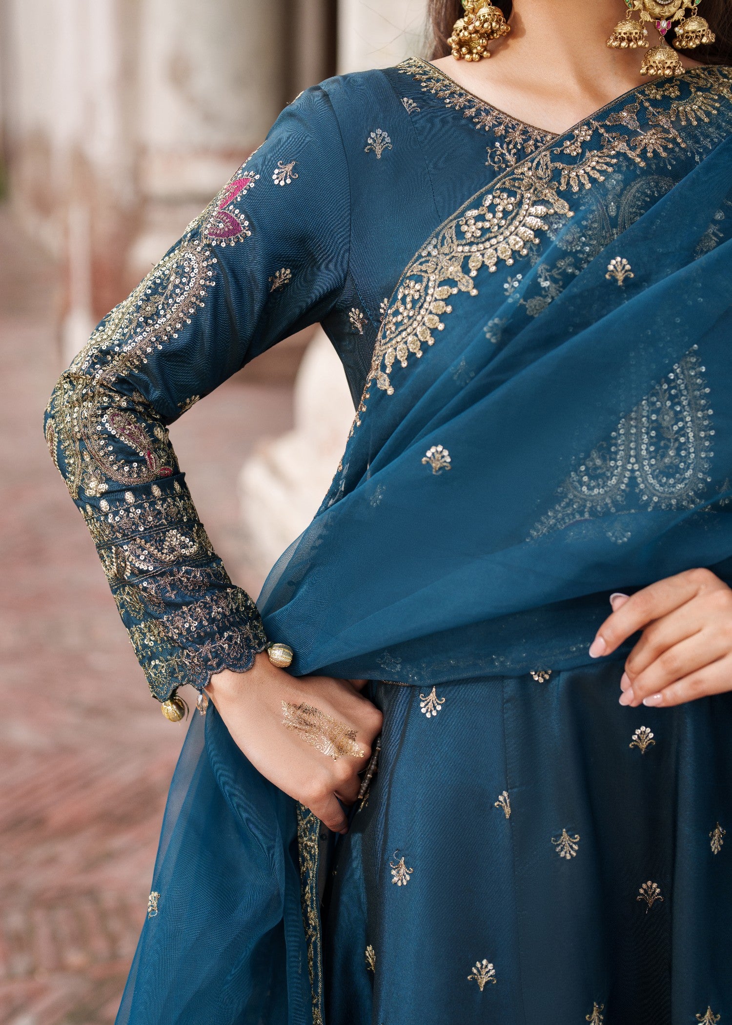 kattan silk Anarkali in Teal