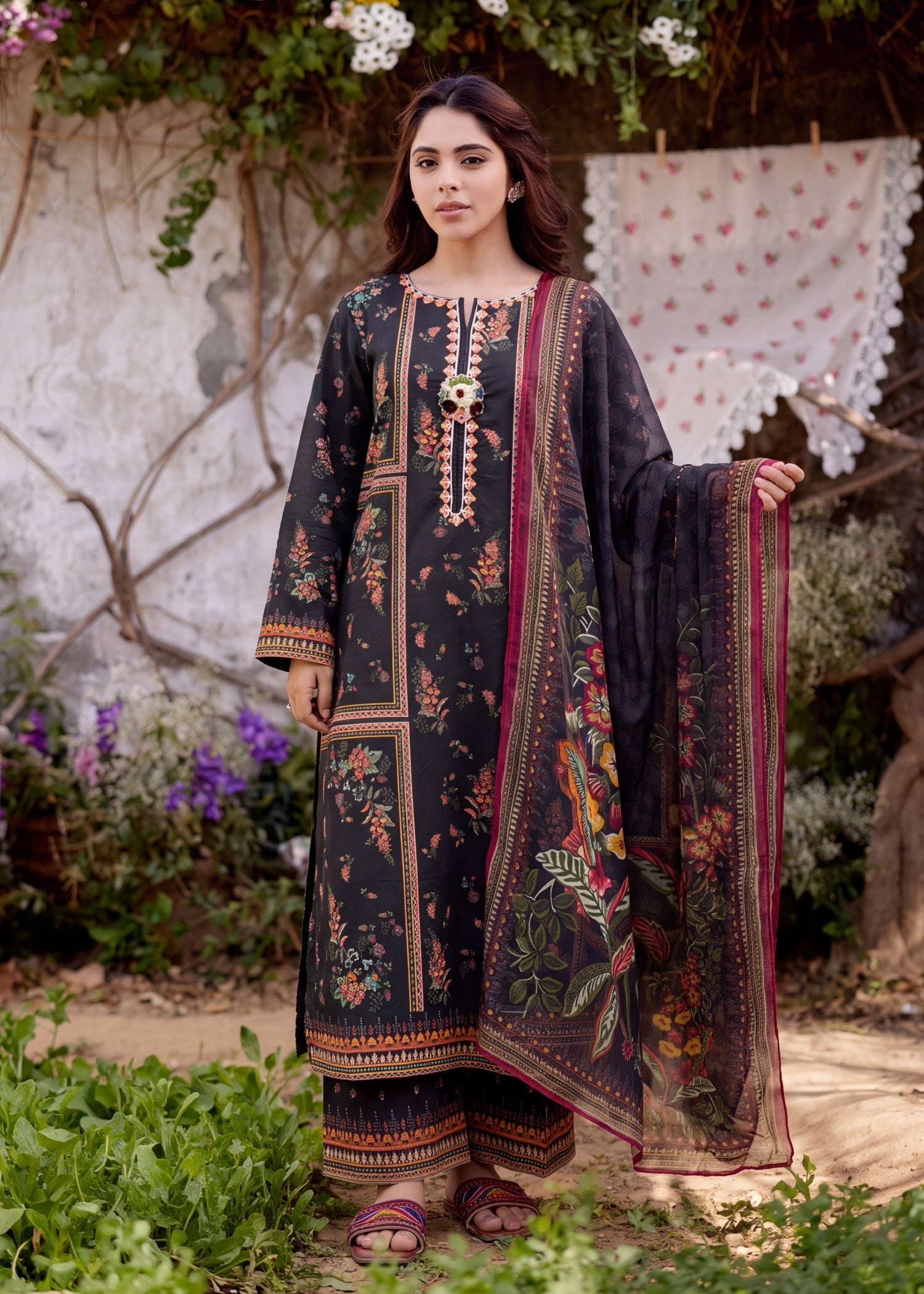 lawn Kurta Set in Twilight blue